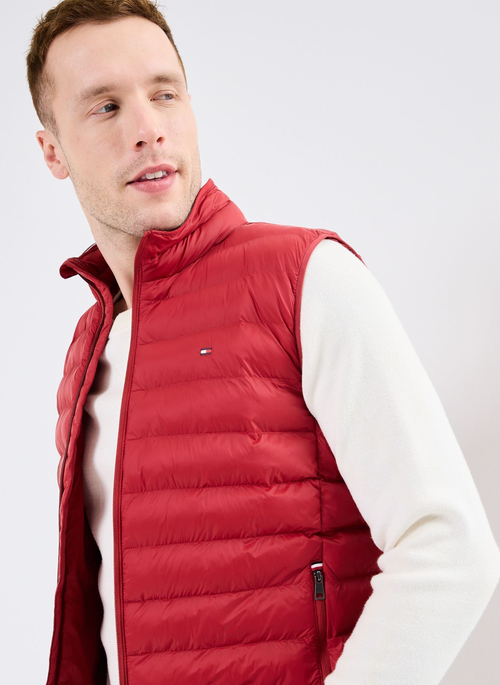 Doudoune sans Manches Rouge Homme Tommy Hilfiger – Veste Mi-saison Duvet Légère et Déperlante