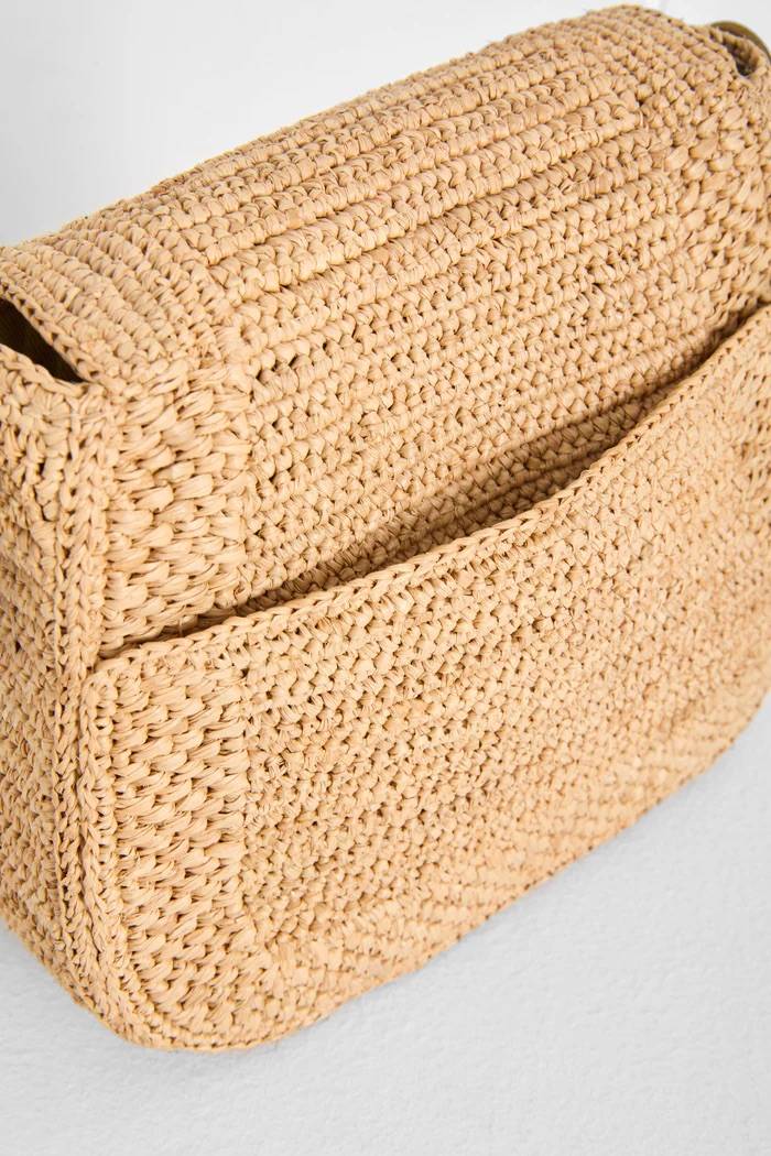 Sac Tiako raphia naturel - Sac bandoulière artisanal femme à rabat fait main Madagascar