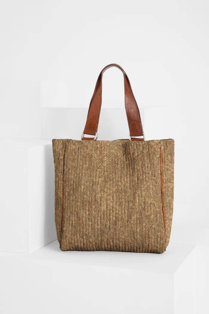 Cabas Toteman dark tea - Cabas mixte raphia naturel fait main Madagascar