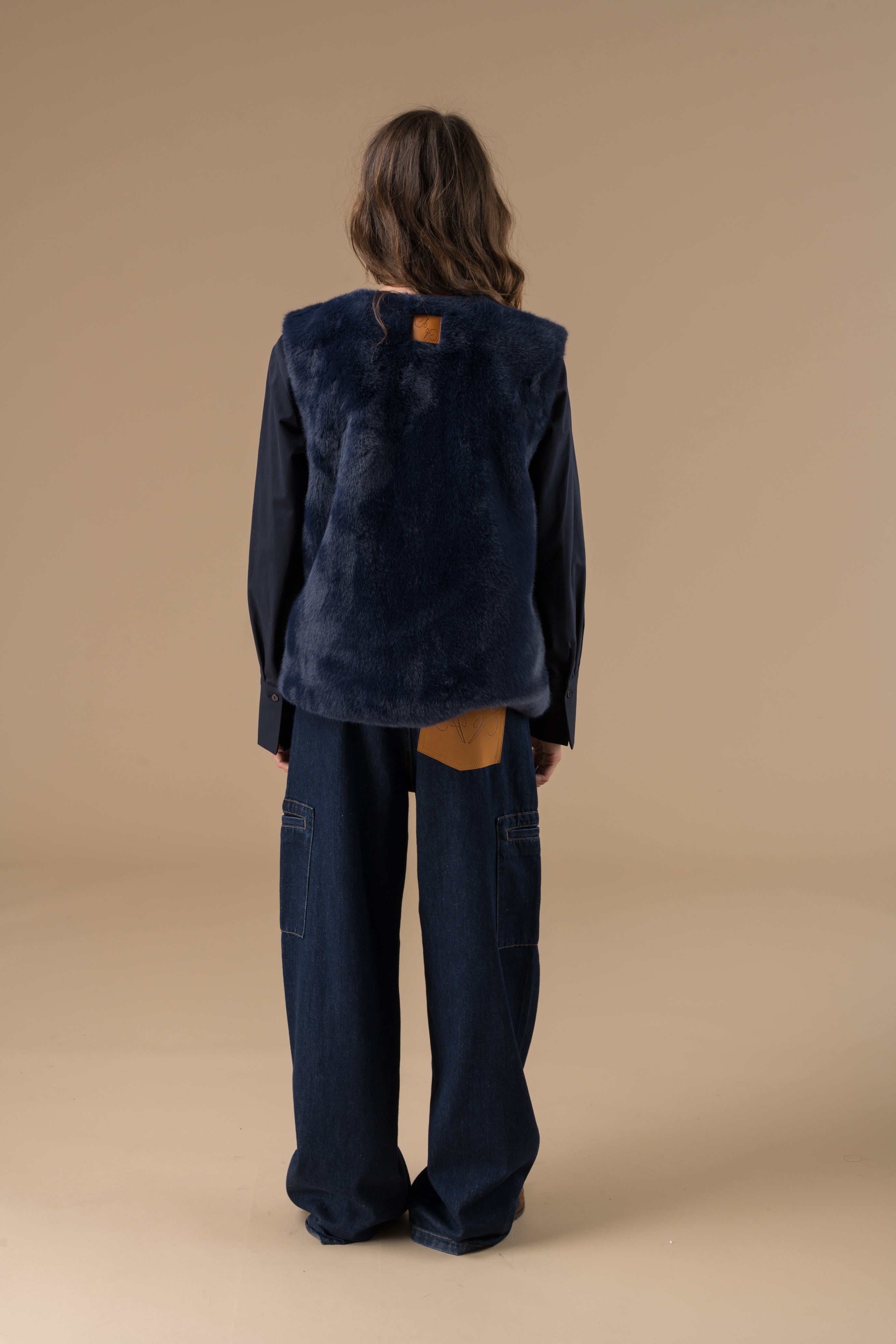 Gilet sans manches fausse fourrure bleu marine – Adoré Paris Vassilissa femme, mi-saison, doux et confortable