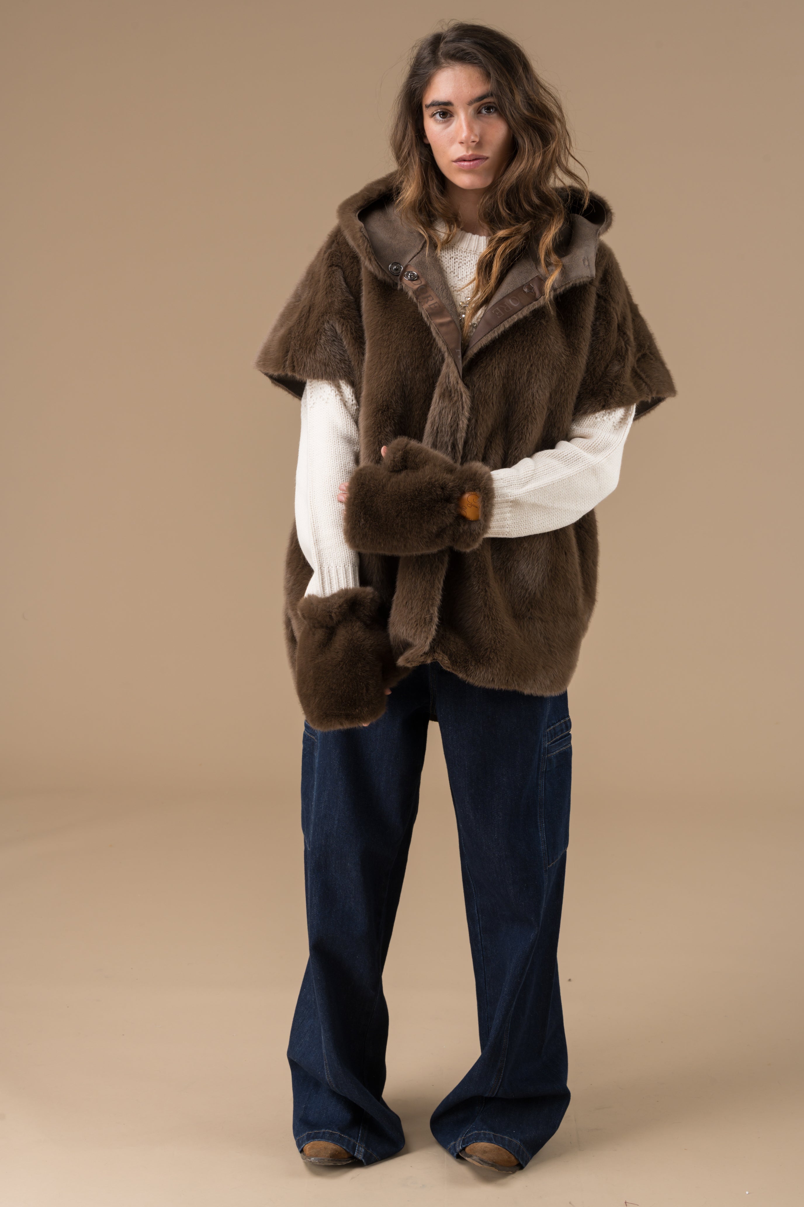 Mitaines Bimba femme Chocolat en fausse fourrure – Adoré Paris, accessoire hiver chaud & confortable
