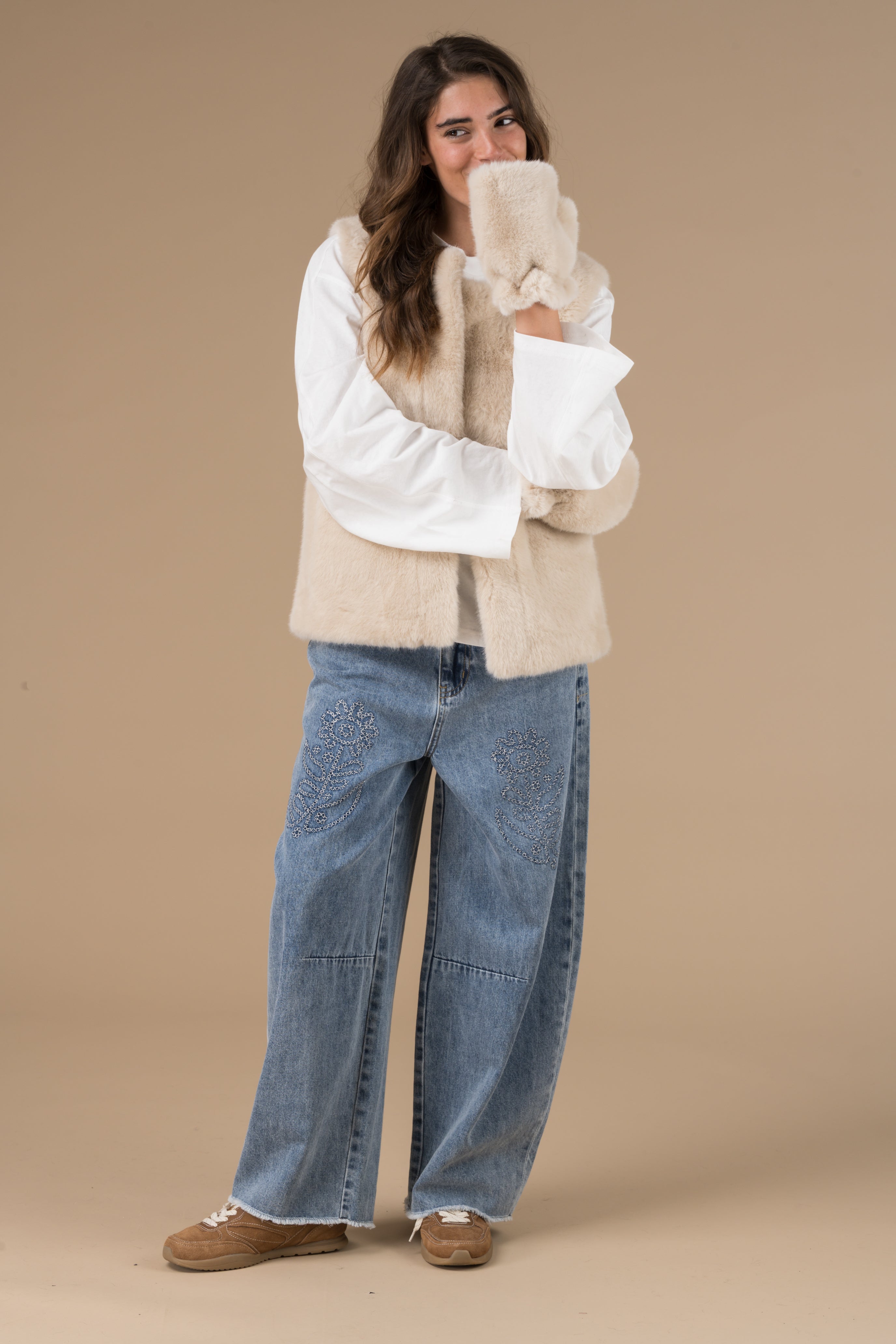 Mitaines Bimba femme beige en fausse fourrure – Adoré Paris, accessoire hiver chaud & confortable