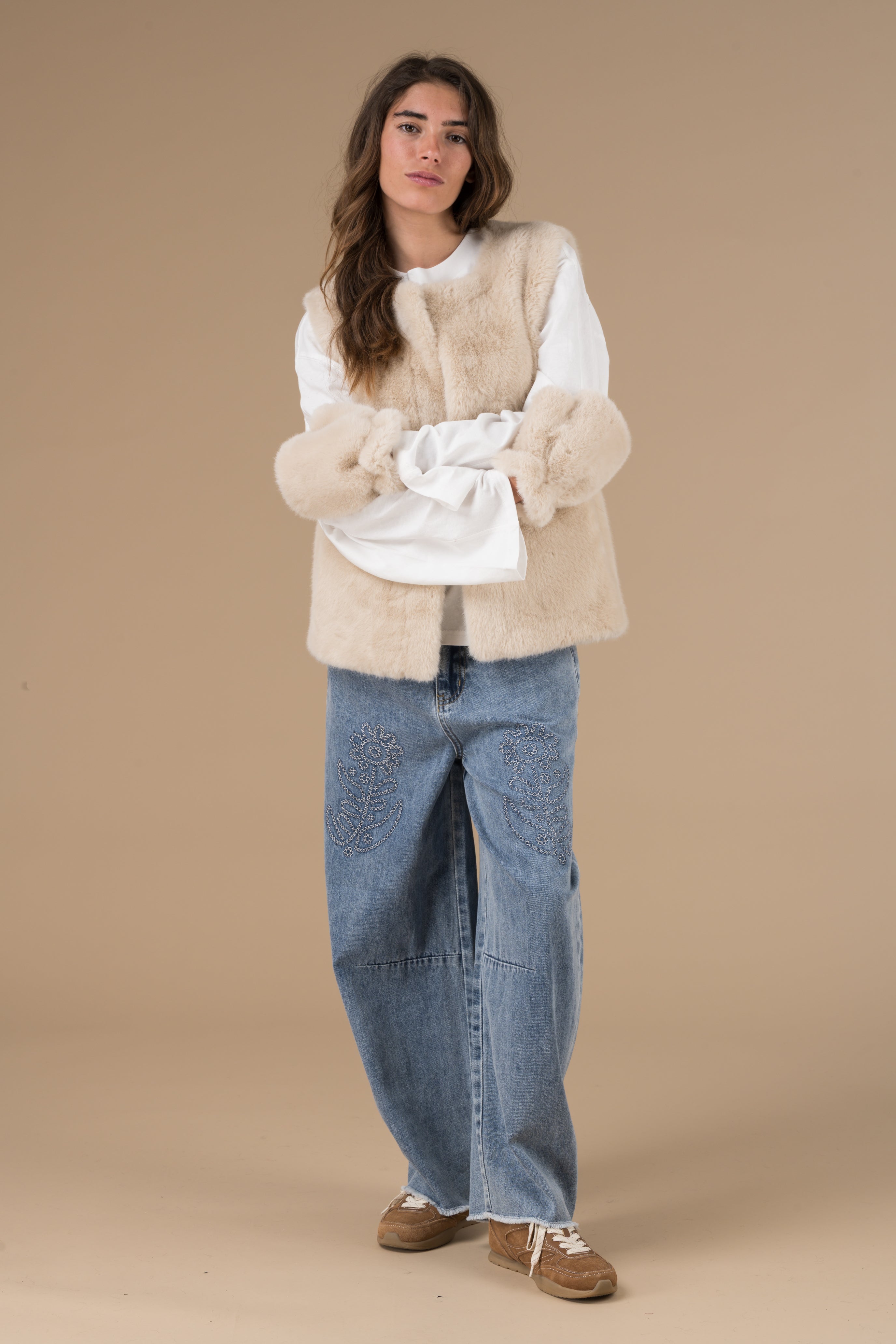 Mitaines Bimba femme beige en fausse fourrure – Adoré Paris, accessoire hiver chaud & confortable