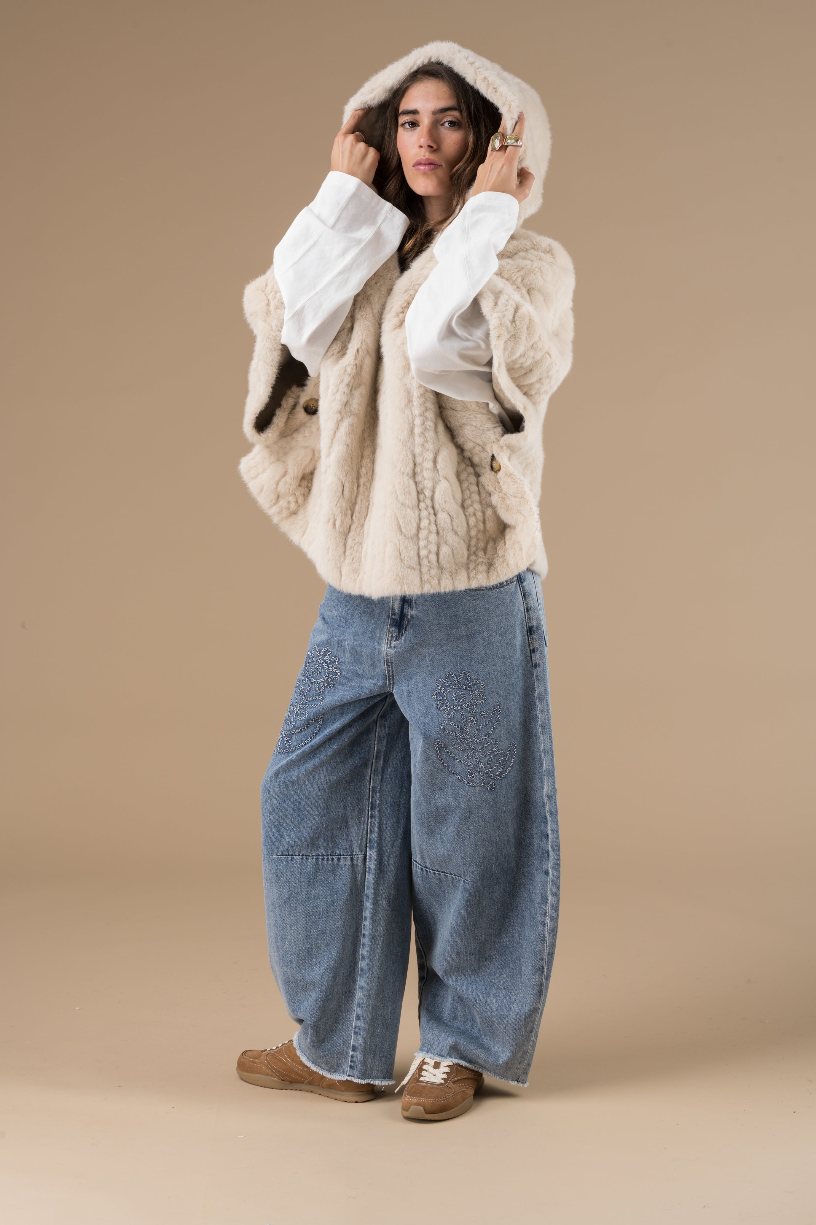 Manteau Fausse Fourrure Abella Femme Beige Adoré Paris - Chaud