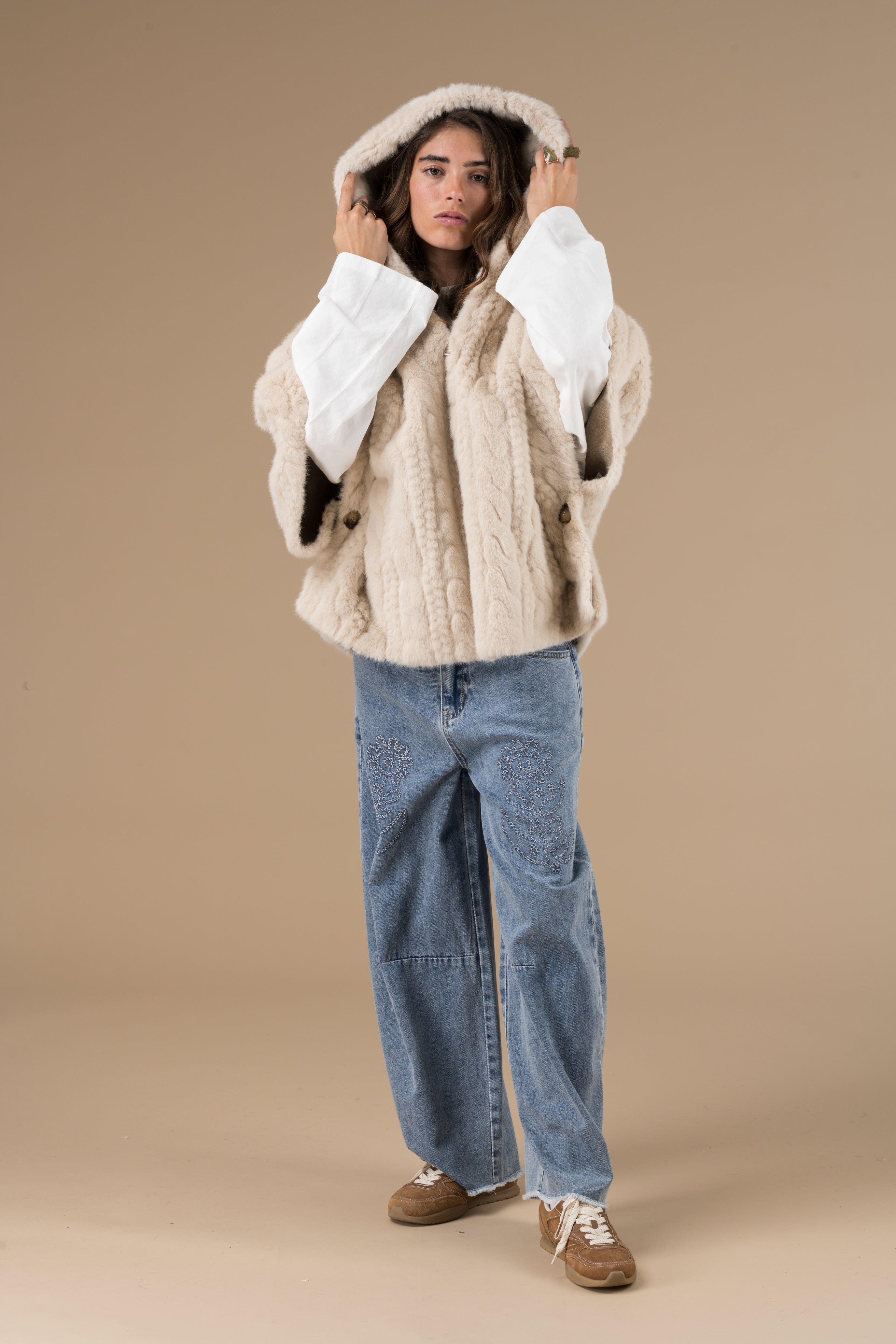 Manteau Fausse Fourrure Abella Femme Beige Adoré Paris - Chaud