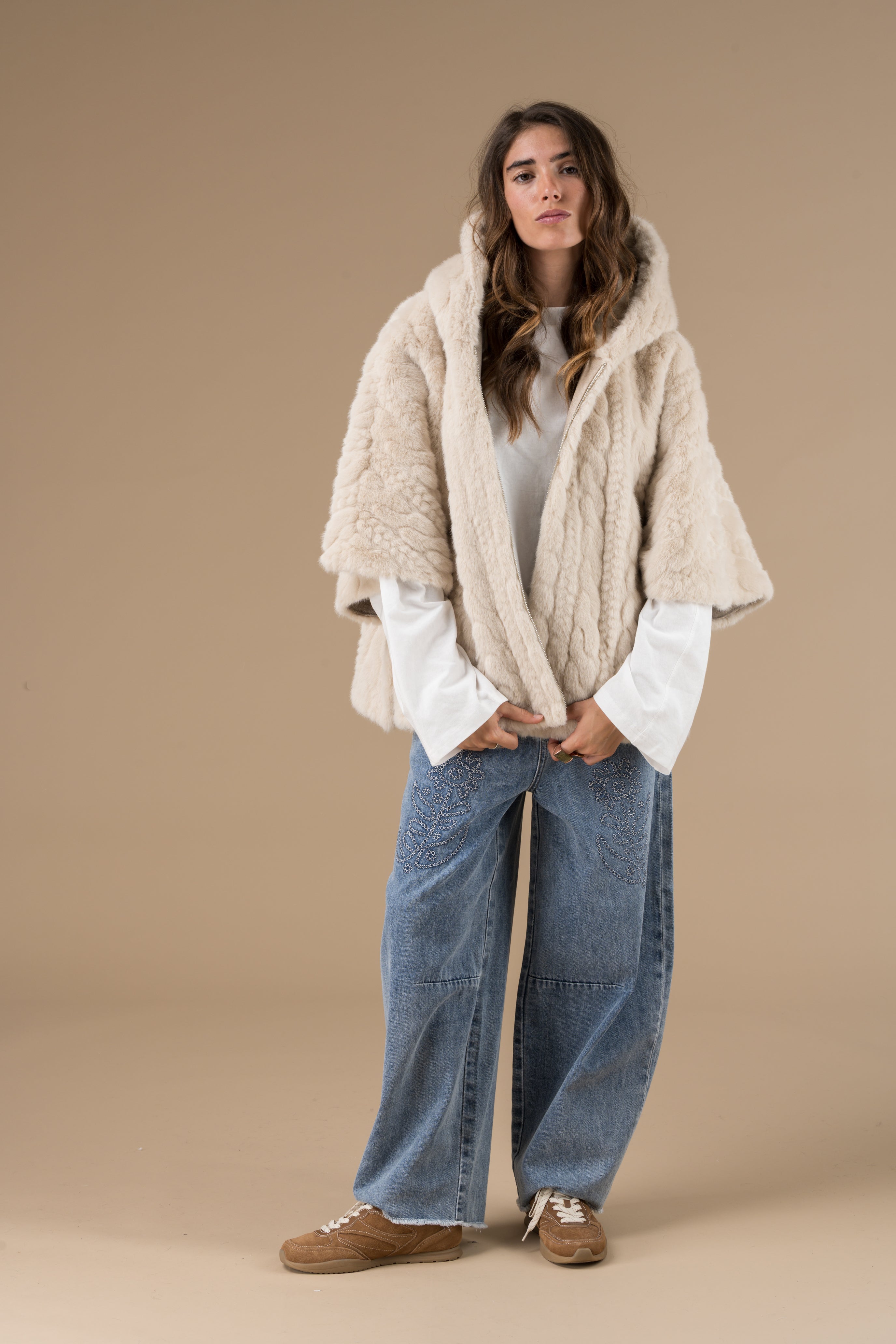 Manteau Fausse Fourrure Abella Femme Beige Adoré Paris - Chaud
