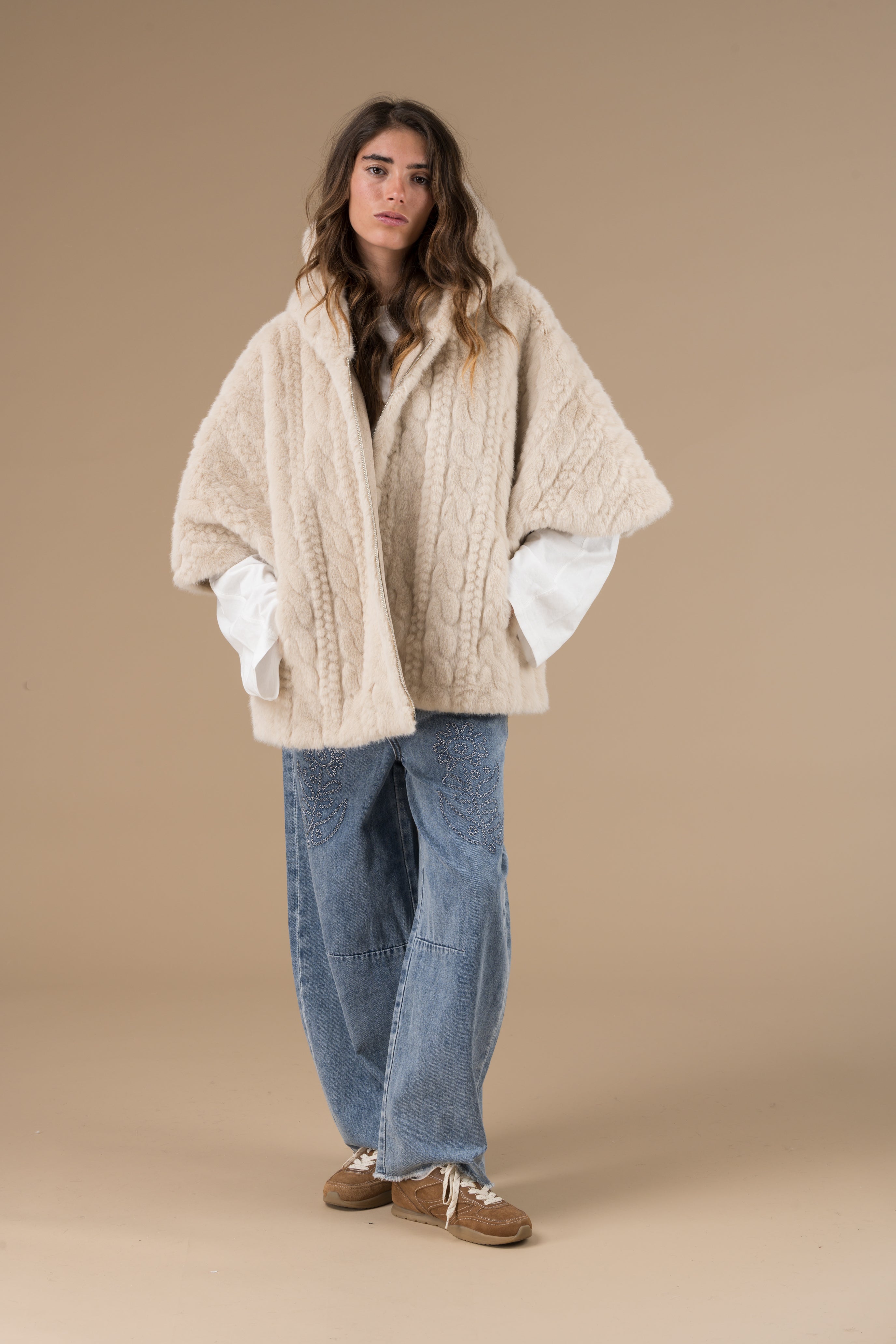 Manteau Fausse Fourrure Abella Femme Beige Adoré Paris - Chaud
