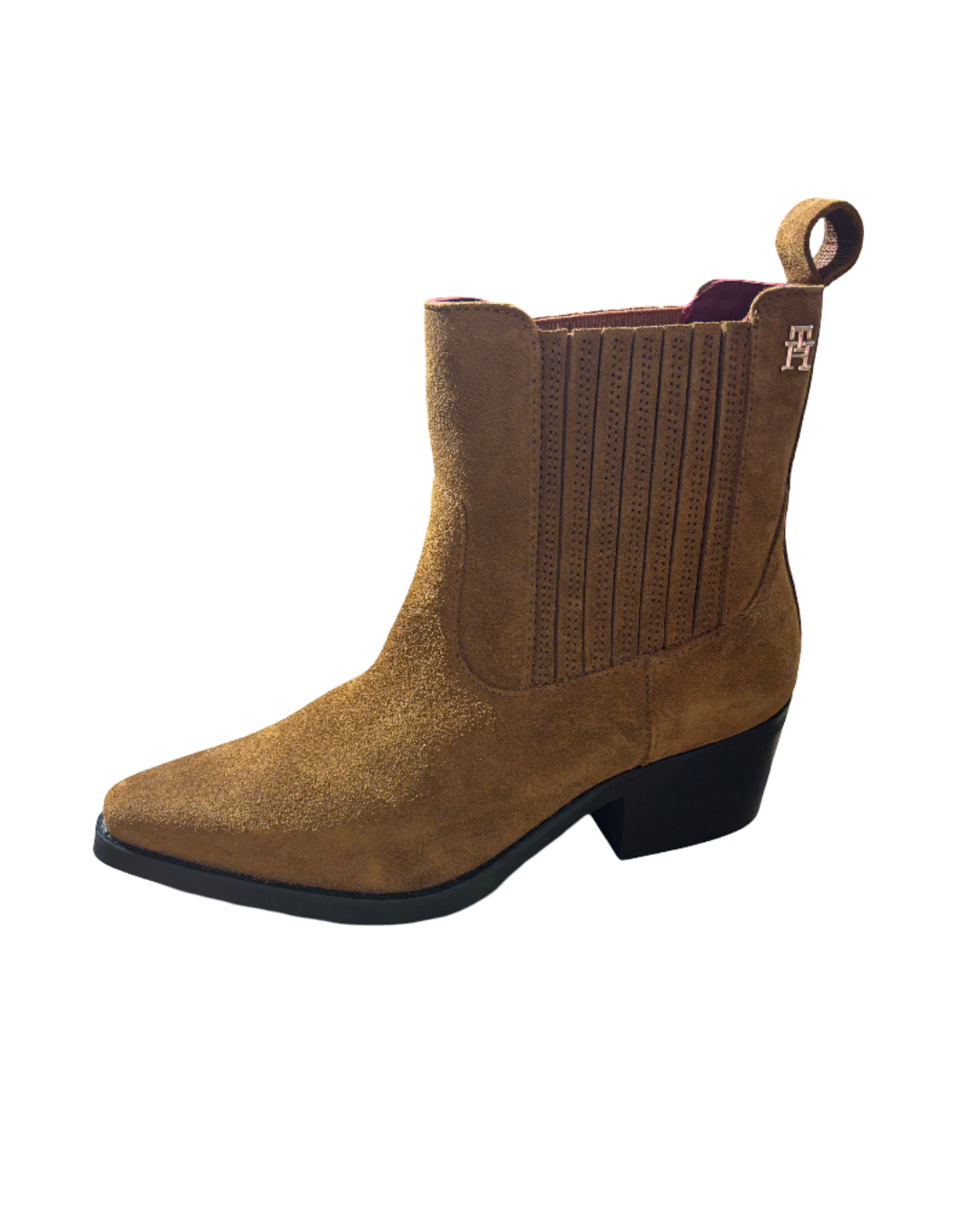 Bottines femme suède camel Tommy Hilfiger – bottes cowboy confort, élastiques