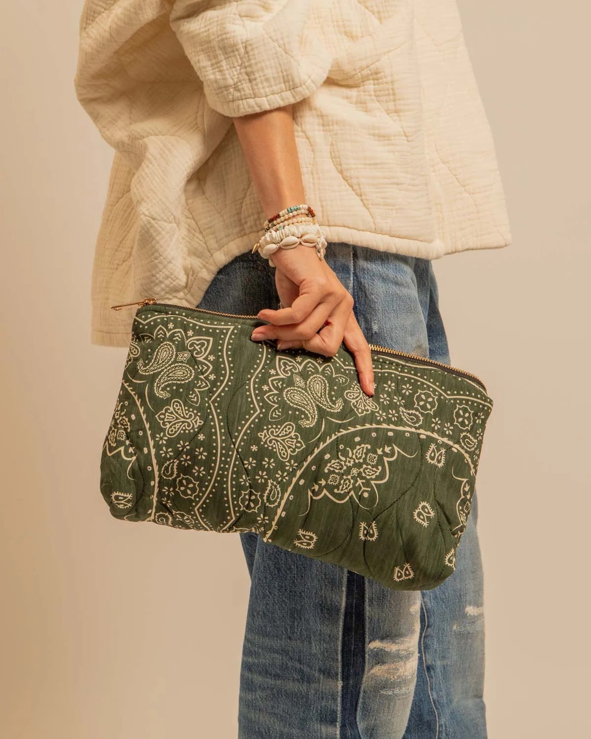 Pochette Matelassée Bandana Kaki Olando Aokyanos - Fabrication Italienne Viscose