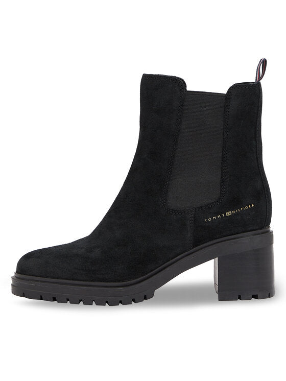 Bottines Femme Tommy Hilfiger en Suède Noir – Midheel Essential Élastiques, Confort et Élégance