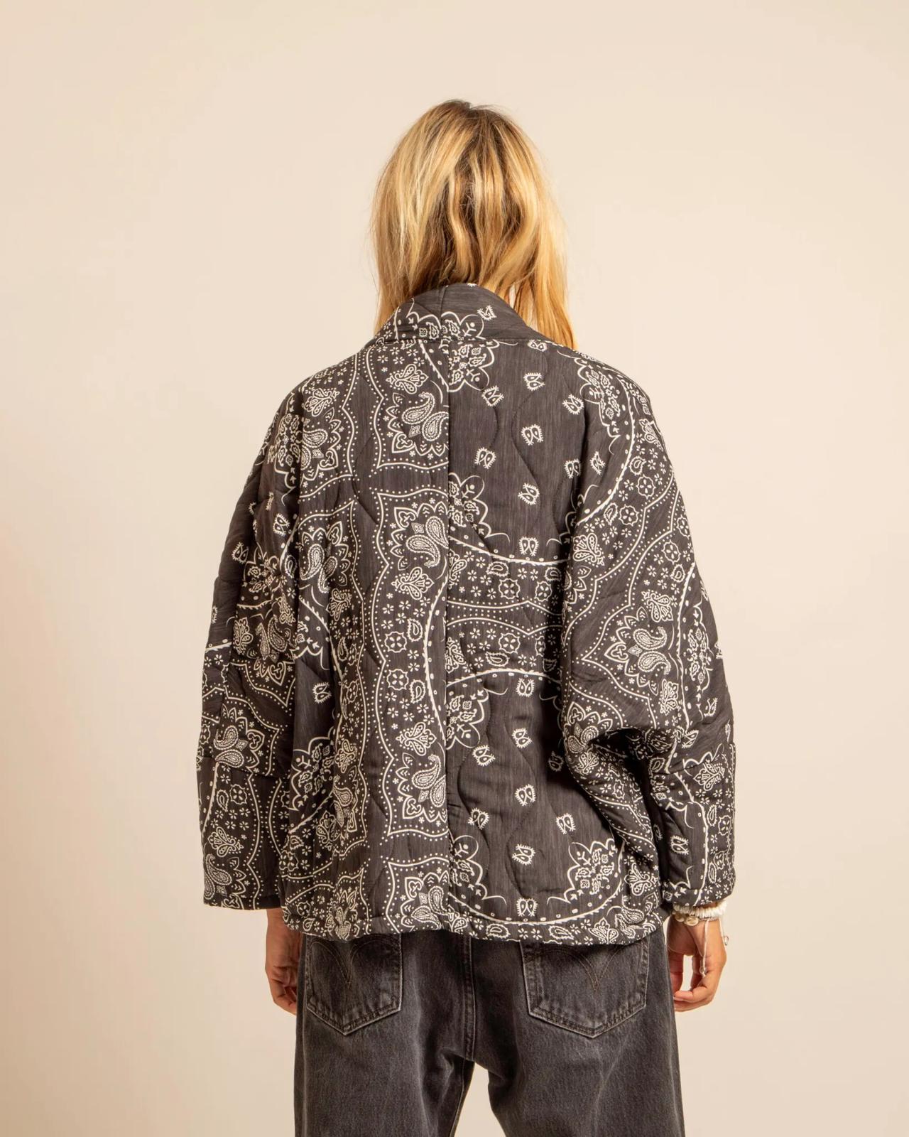 Kimono Chicago anthracite - Kimono bandana femme manches longues fabrication italienne
