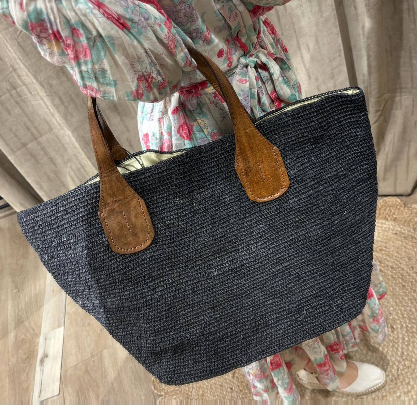 Sac Tokyo II raphia naturel - Cabas artisanal femme fait main Madagascar