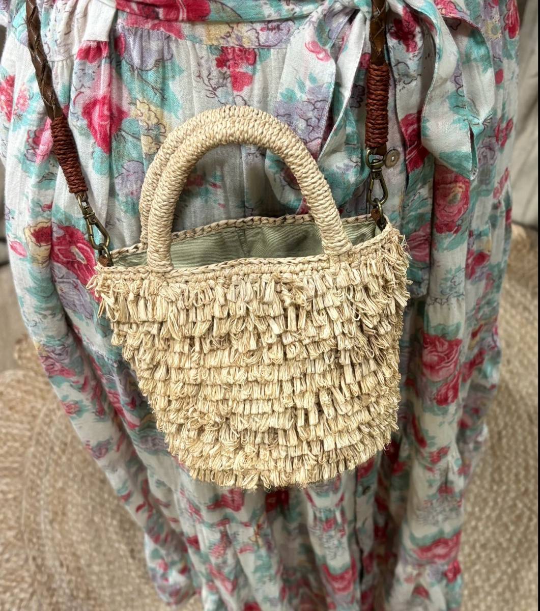 Mini-bag Naka Raphia Naturel - Sac Artisanal à Franges Madagascar