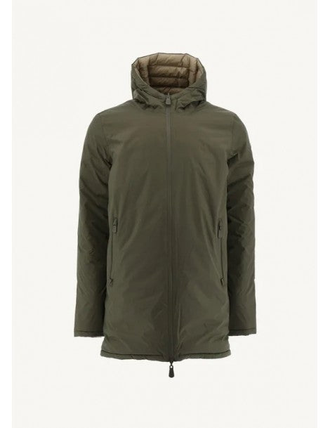 Doudoune Homme Longue Réversible Jott Amsterdam Army et beige – Parka, Déperlante, Capuche, Hiver