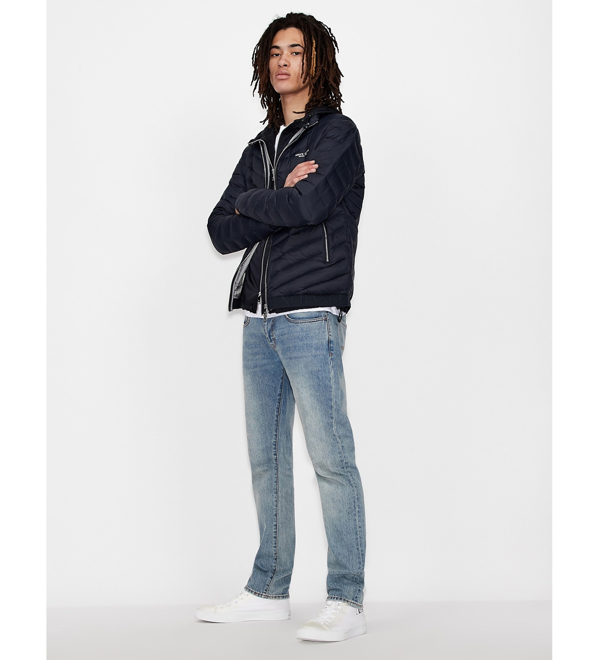 Doudoune Homme Armani Exchange Bleu Marine - Manteau Puffer Imperméable, Hiver, Confort Premium