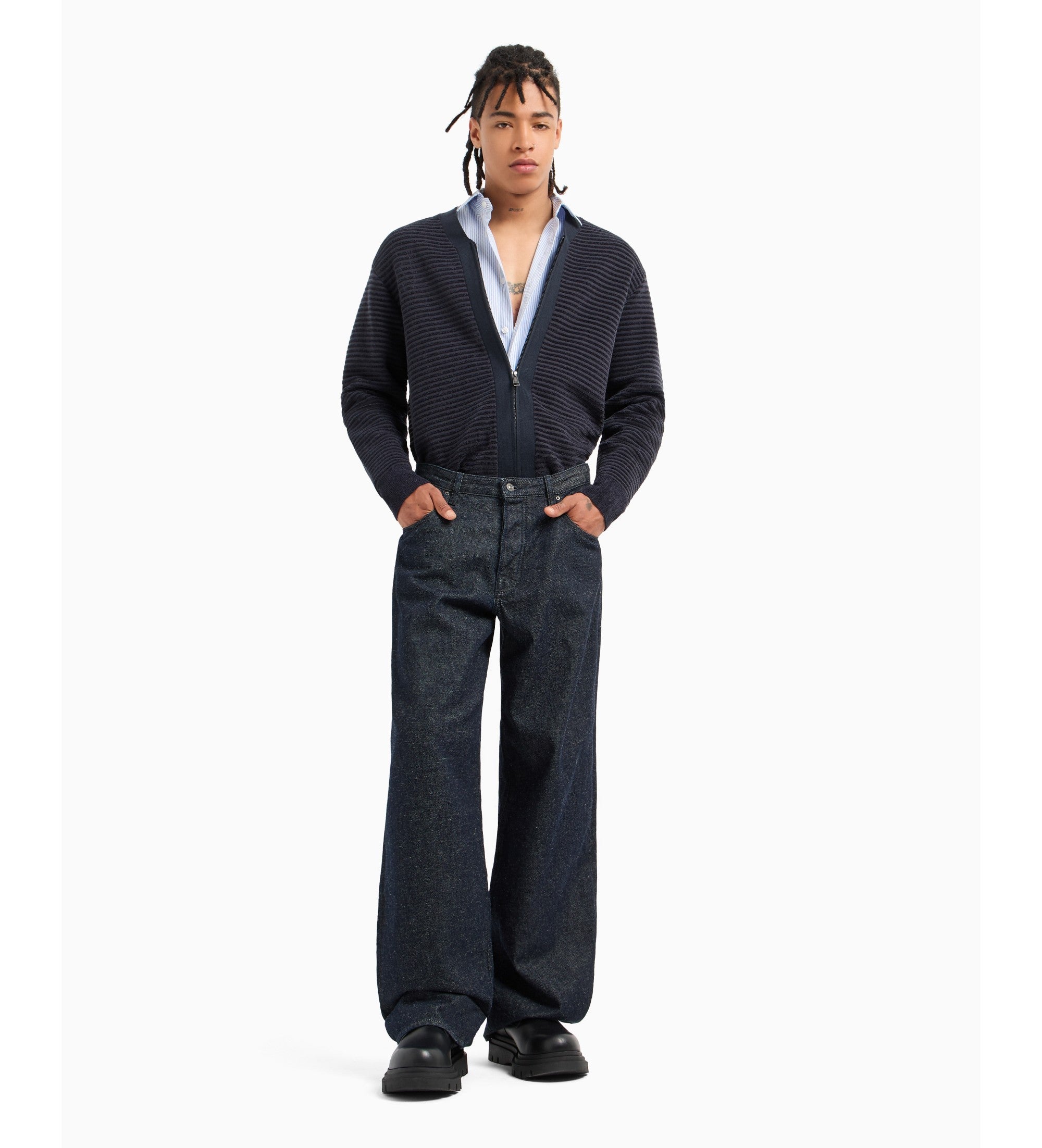 Chemise homme rayée bleu/blanc en coton Armani Exchange – élégance urbaine, confort business, respirante