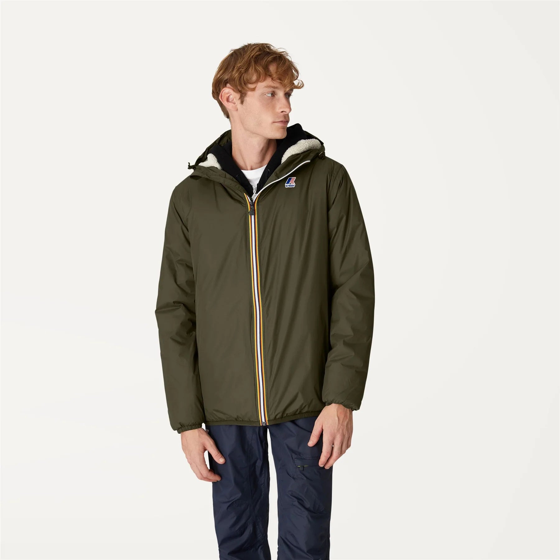Le Vrai 3.0 Claude Orsetto Green Blackish - Veste courte unisexe doublée en Sherpa K-Way