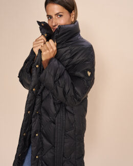 Doudoune longue femme Mos Mosh noire ceinturée – manteau hiver élégant, chaud