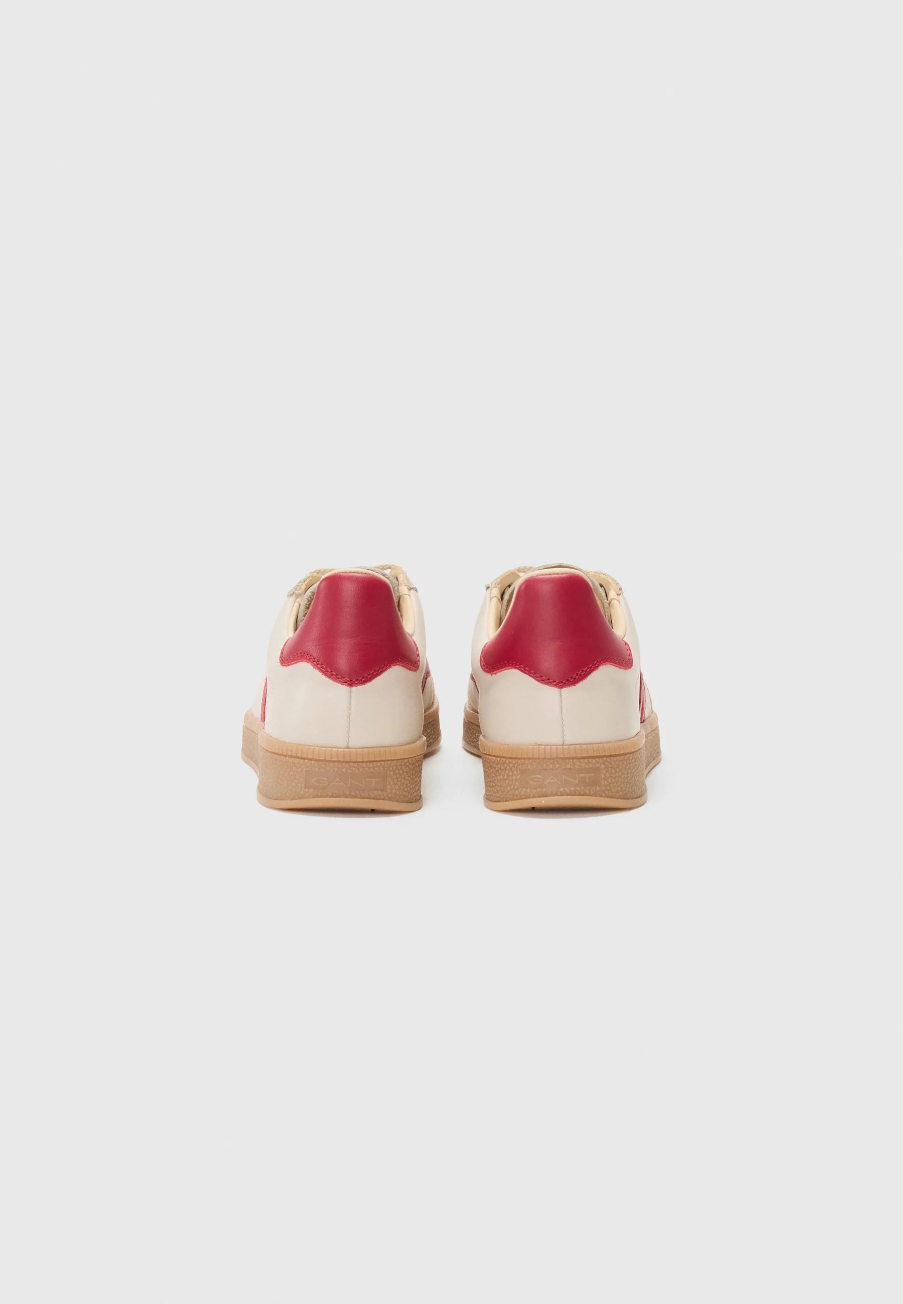 Basket Femme GANT Cuzima en Cuir Beige et Rouge Foncé - Sneakers Mode Confortables