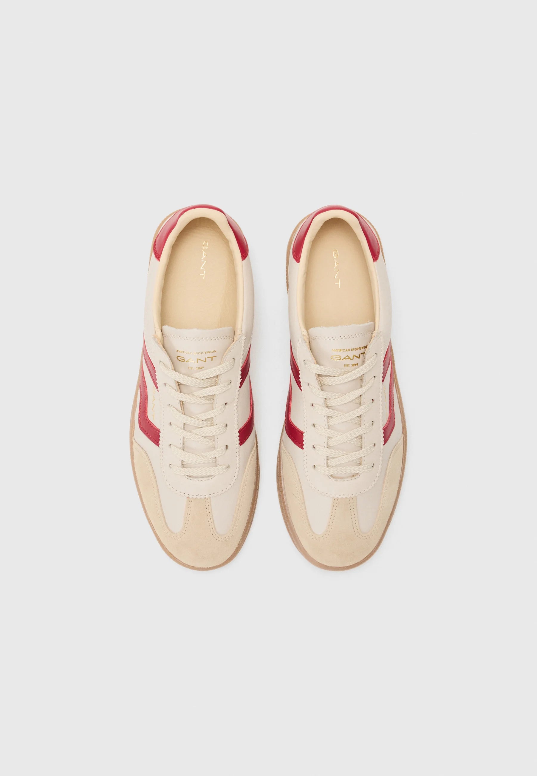 Basket Femme GANT Cuzima en Cuir Beige et Rouge Foncé - Sneakers Mode Confortables