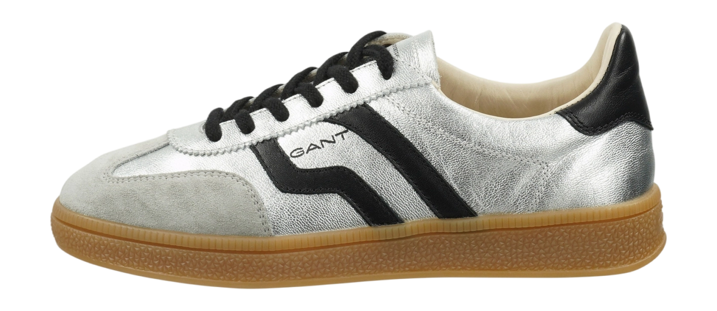 Baskets Femme Gant Cuzima en Cuir Argent/Noir – Sneakers Haut de Gamme Urban Chic Boutiques
