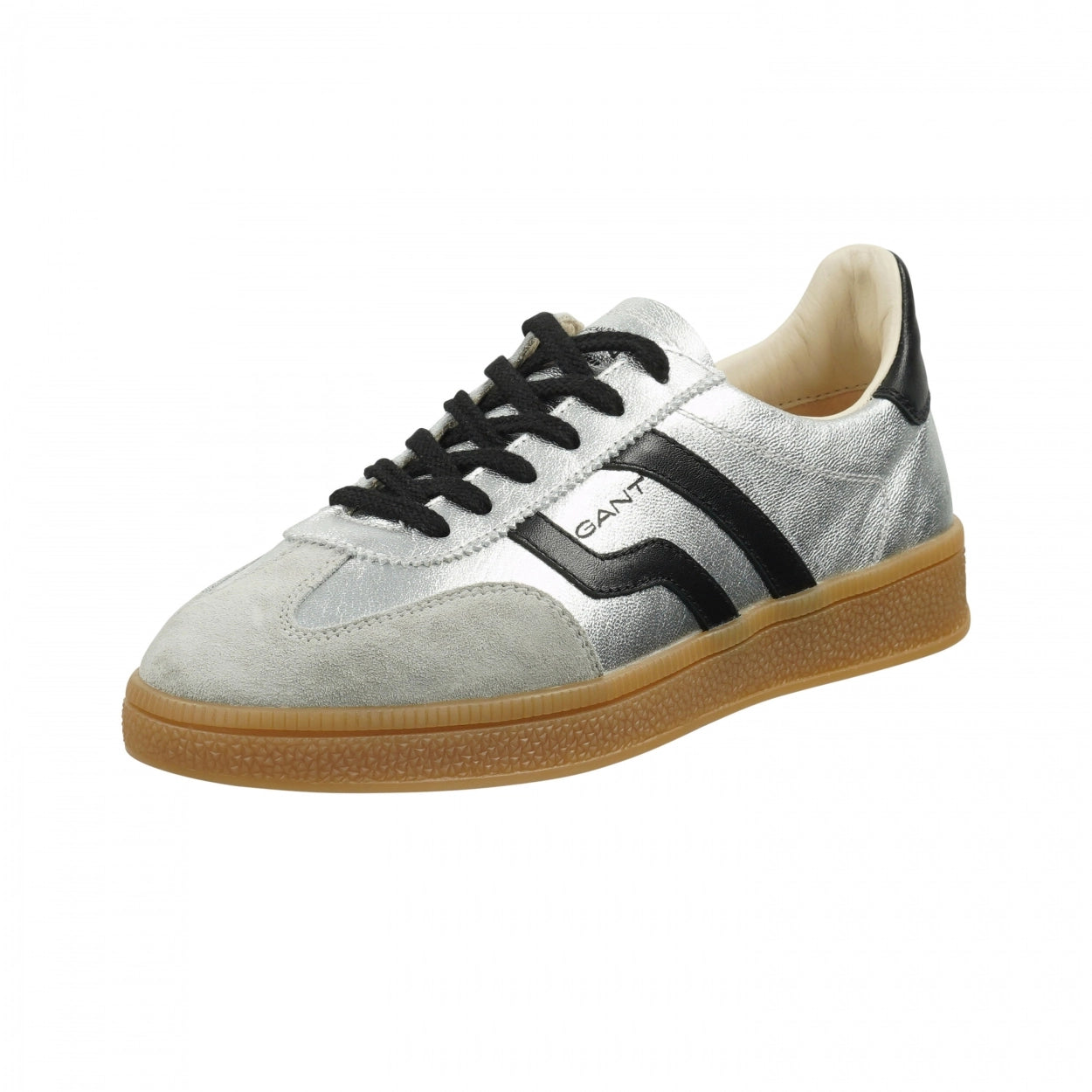 Baskets Femme Gant Cuzima en Cuir Argent/Noir – Sneakers Haut de Gamme Urban Chic Boutiques