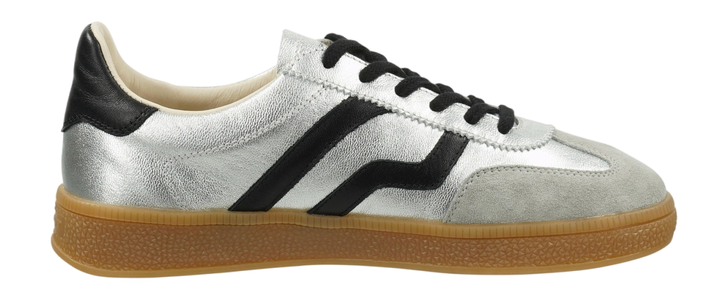 Baskets Femme Gant Cuzima en Cuir Argent/Noir – Sneakers Haut de Gamme Urban Chic Boutiques