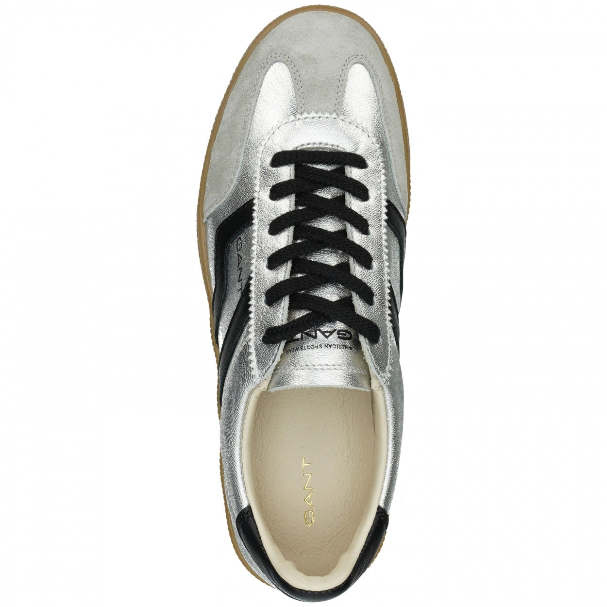 Baskets Femme Gant Cuzima en Cuir Argent/Noir – Sneakers Haut de Gamme Urban Chic Boutiques