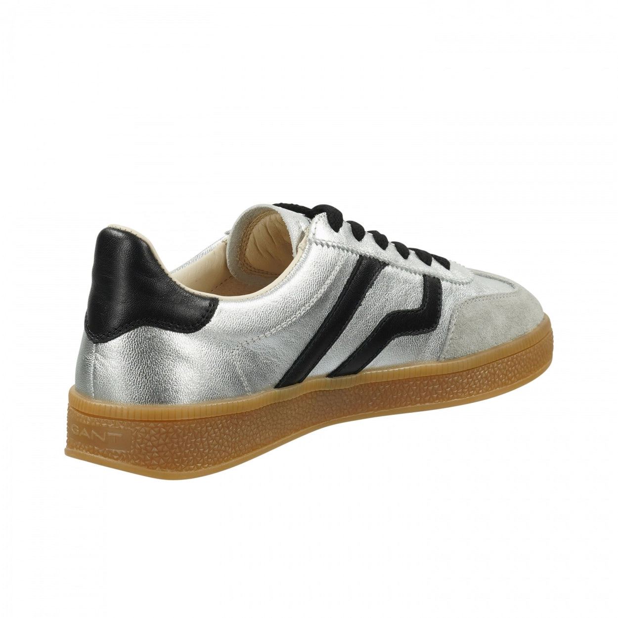 Baskets Femme Gant Cuzima en Cuir Argent/Noir – Sneakers Haut de Gamme Urban Chic Boutiques