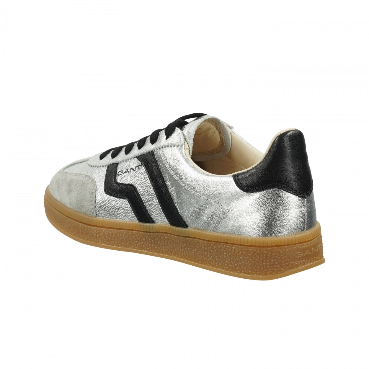 Baskets Femme Gant Cuzima en Cuir Argent/Noir – Sneakers Haut de Gamme Urban Chic Boutiques