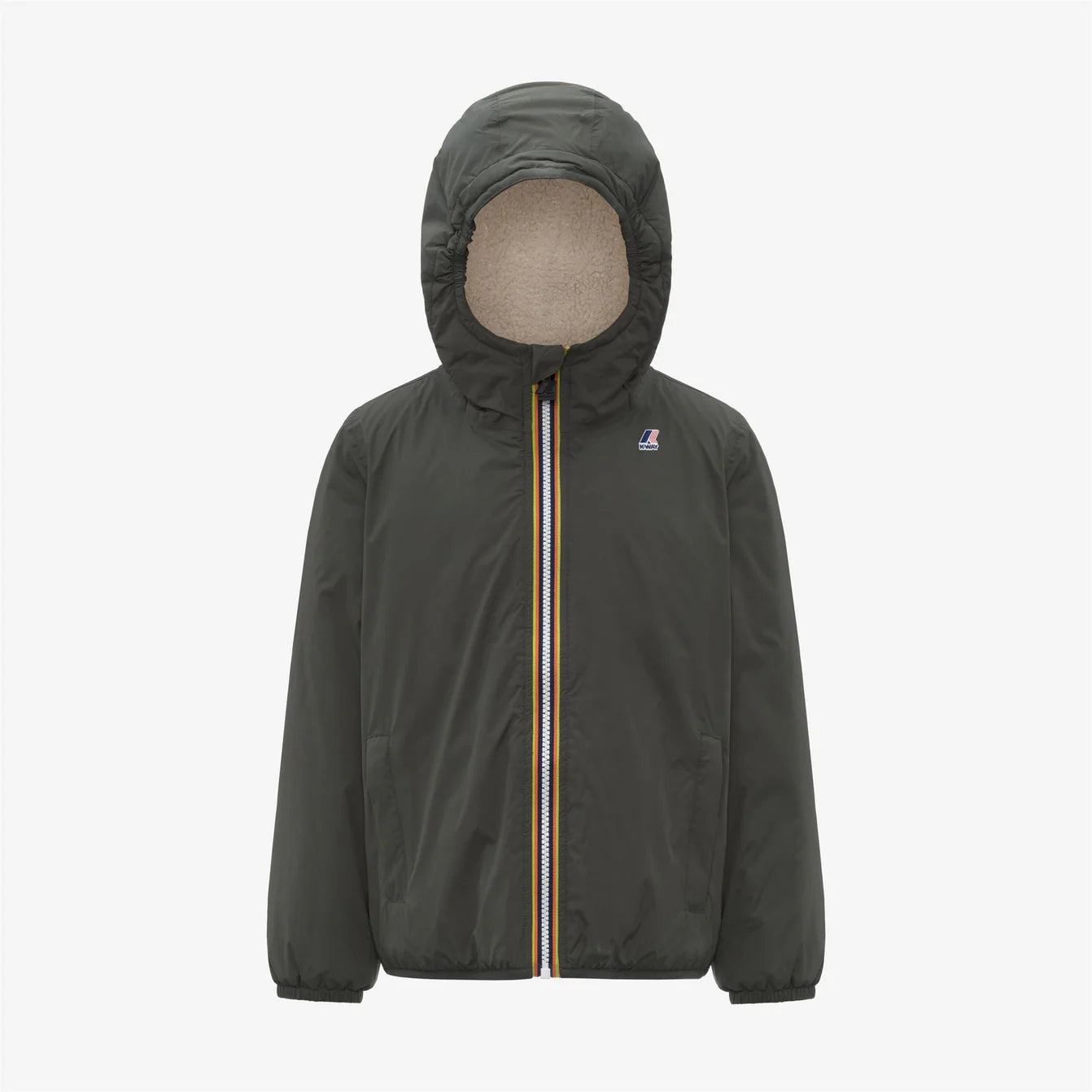 K-Way Enfant Claude Orsetto Kaki Mixte – Veste Imperméable Sherpa Hiver, Paquetable et Respirante