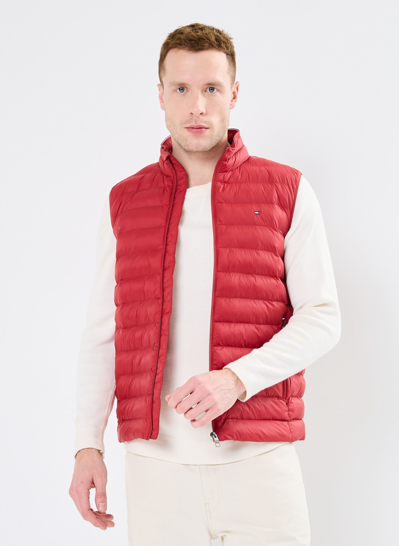 Doudoune sans Manches Rouge Homme Tommy Hilfiger – Veste Mi-saison Duvet Légère et Déperlante