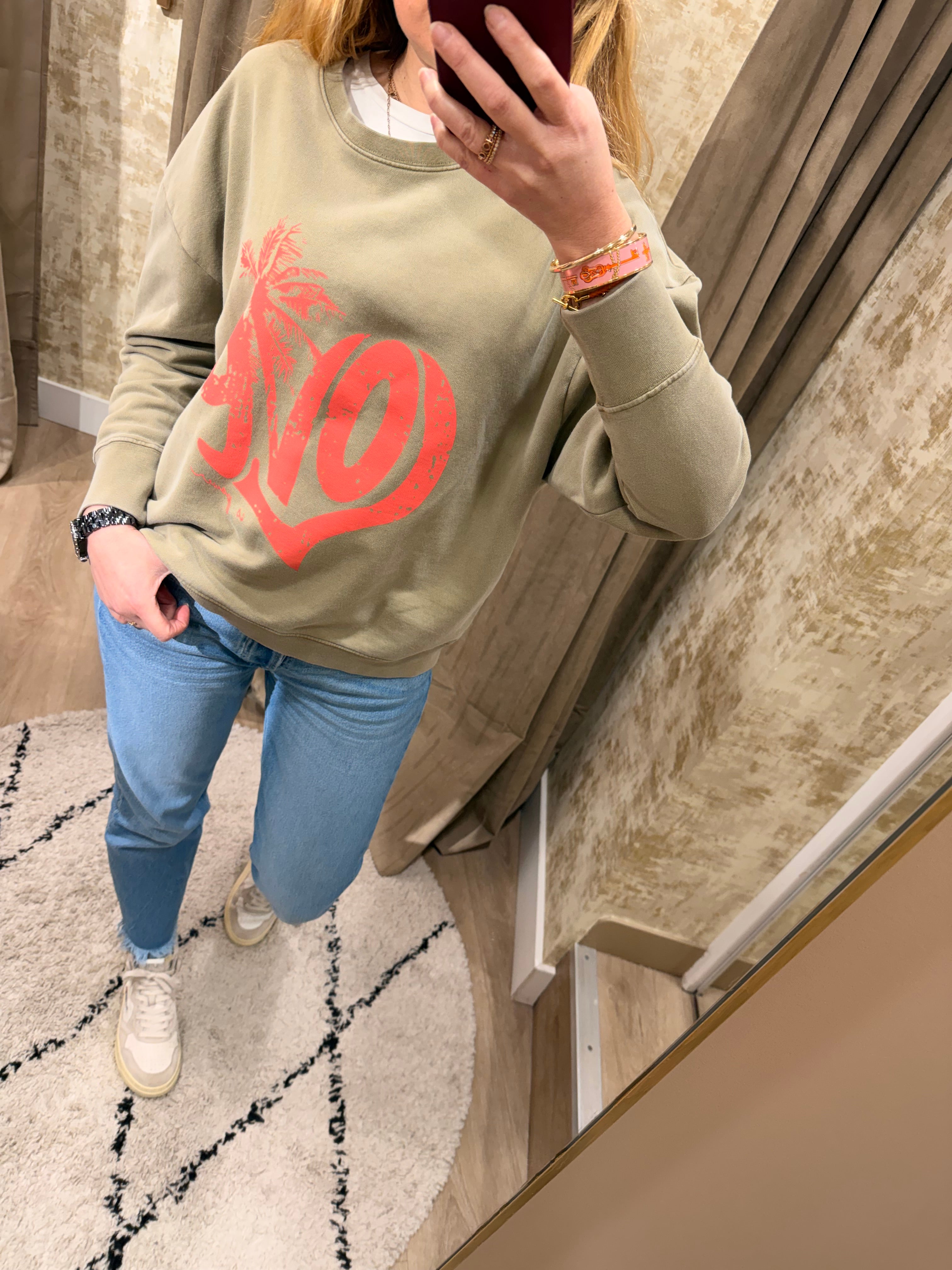 Sweat ANNA kaki imprimé "LOVE" coton femme - ONE TEE
