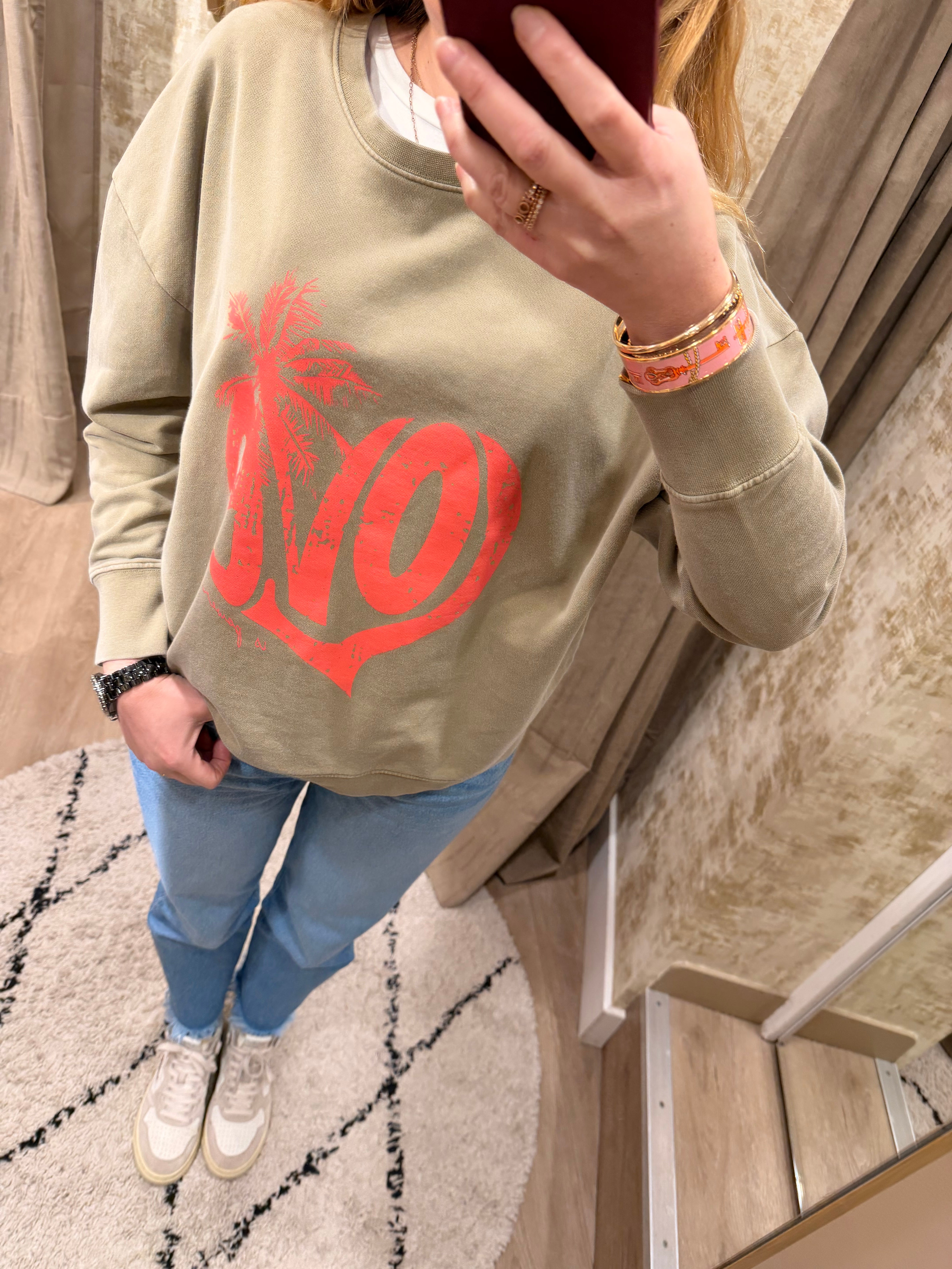 Sweat ANNA kaki imprimé "LOVE" coton femme - ONE TEE