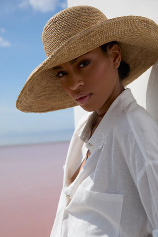 Chapeau capeline en raphia naturel MUSE fait main – Élégant & pliable - IBELIV