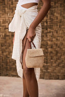 Mini-sac Zaz raphia naturel - Mini-sac artisanal femme à rabat fait main Madagascar