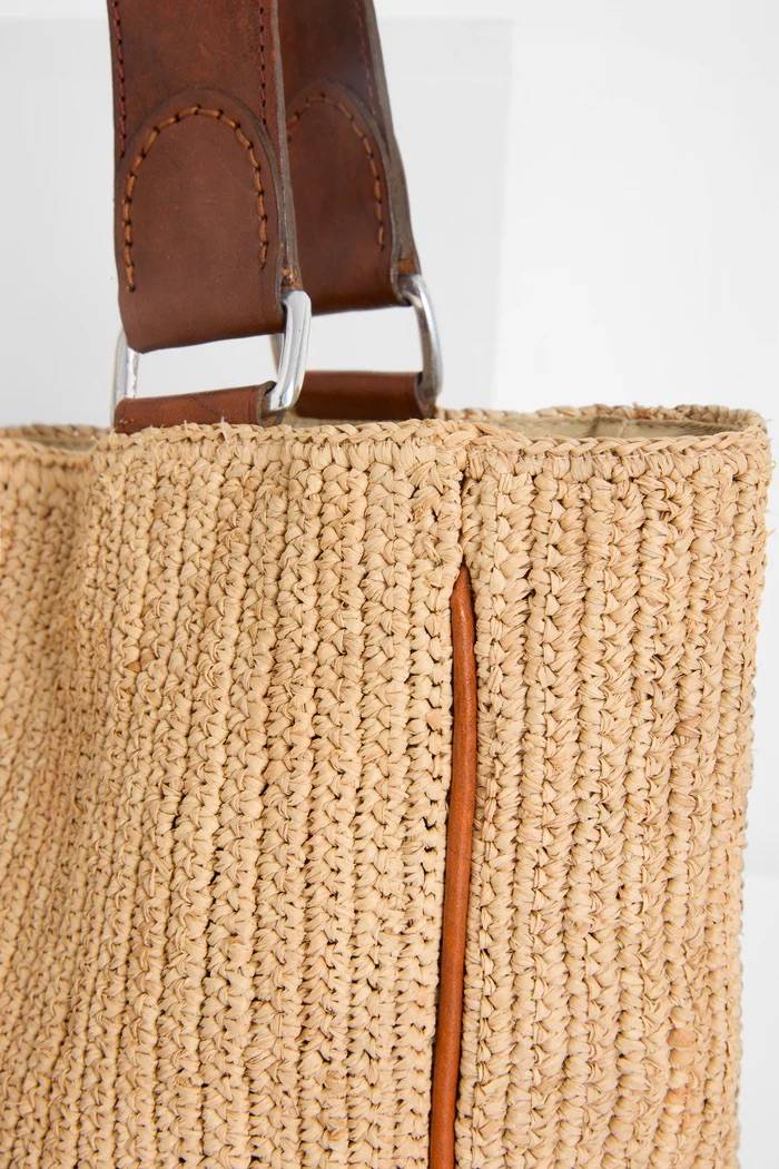 Cabas Toteman dark tea - Cabas mixte raphia naturel fait main Madagascar