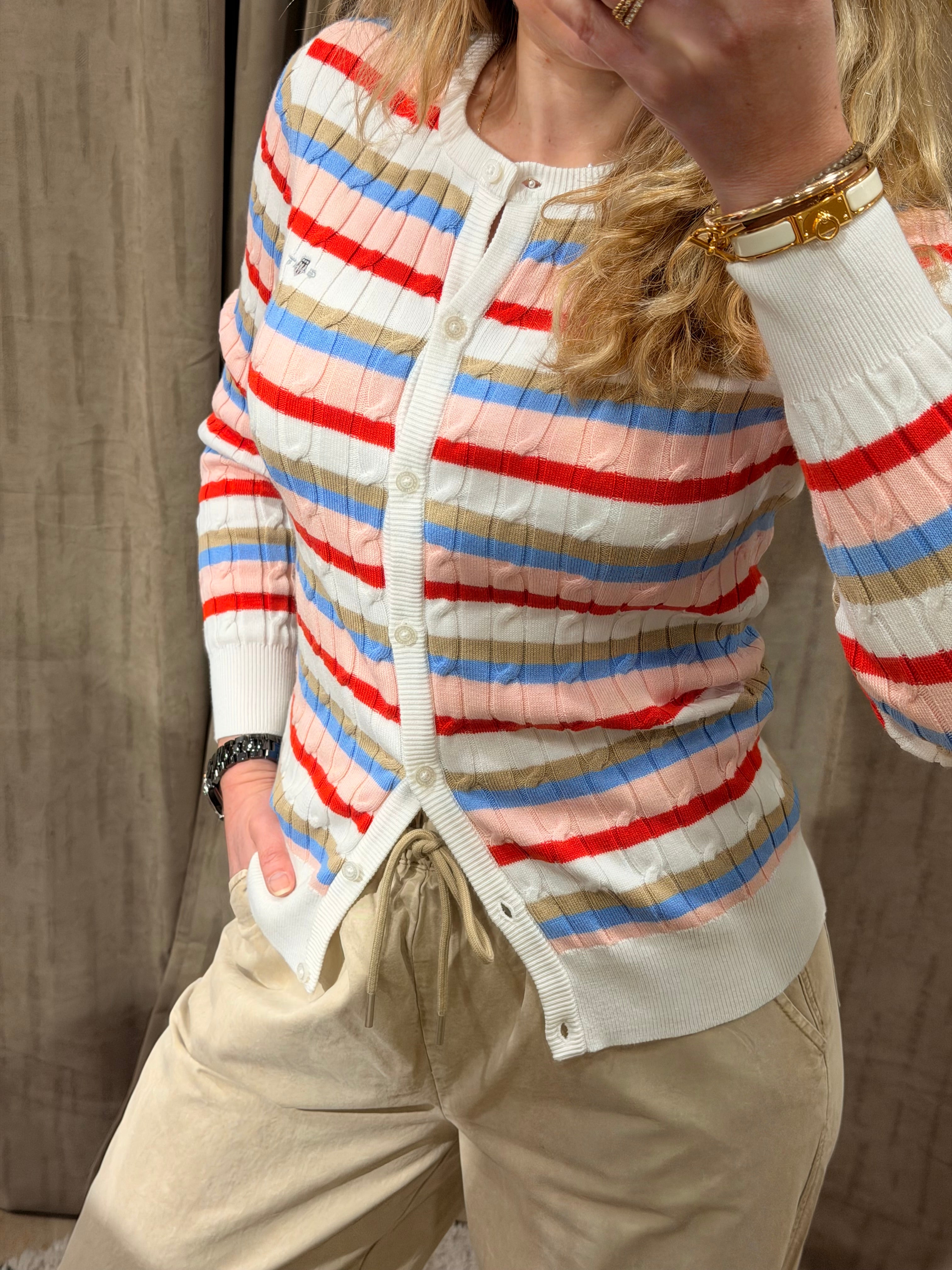Cardigan en maille torsadée à rayures femme – Gant