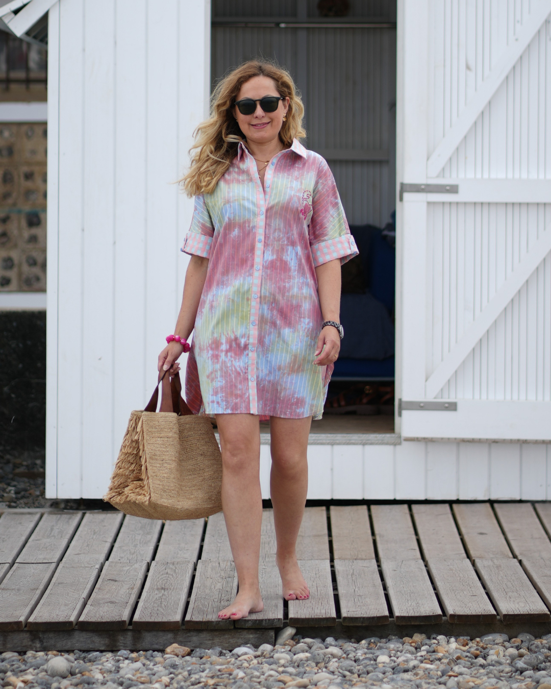 Robe courte à rayures rose orangé Ylone tie and dye pastel - Adoré Paris