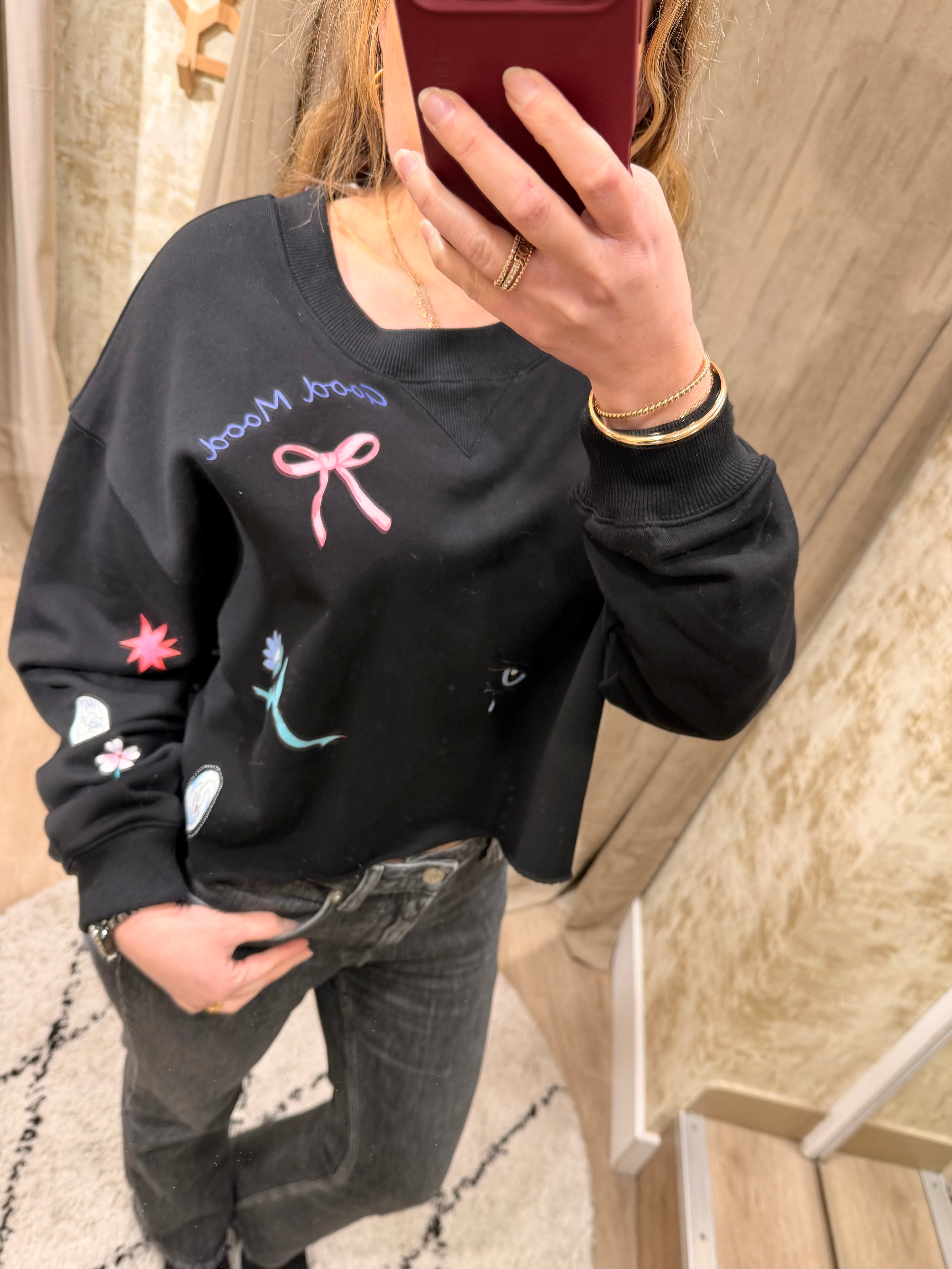 Sweat-shirt noir cropped imprimé femme Emilien – Adoré Paris