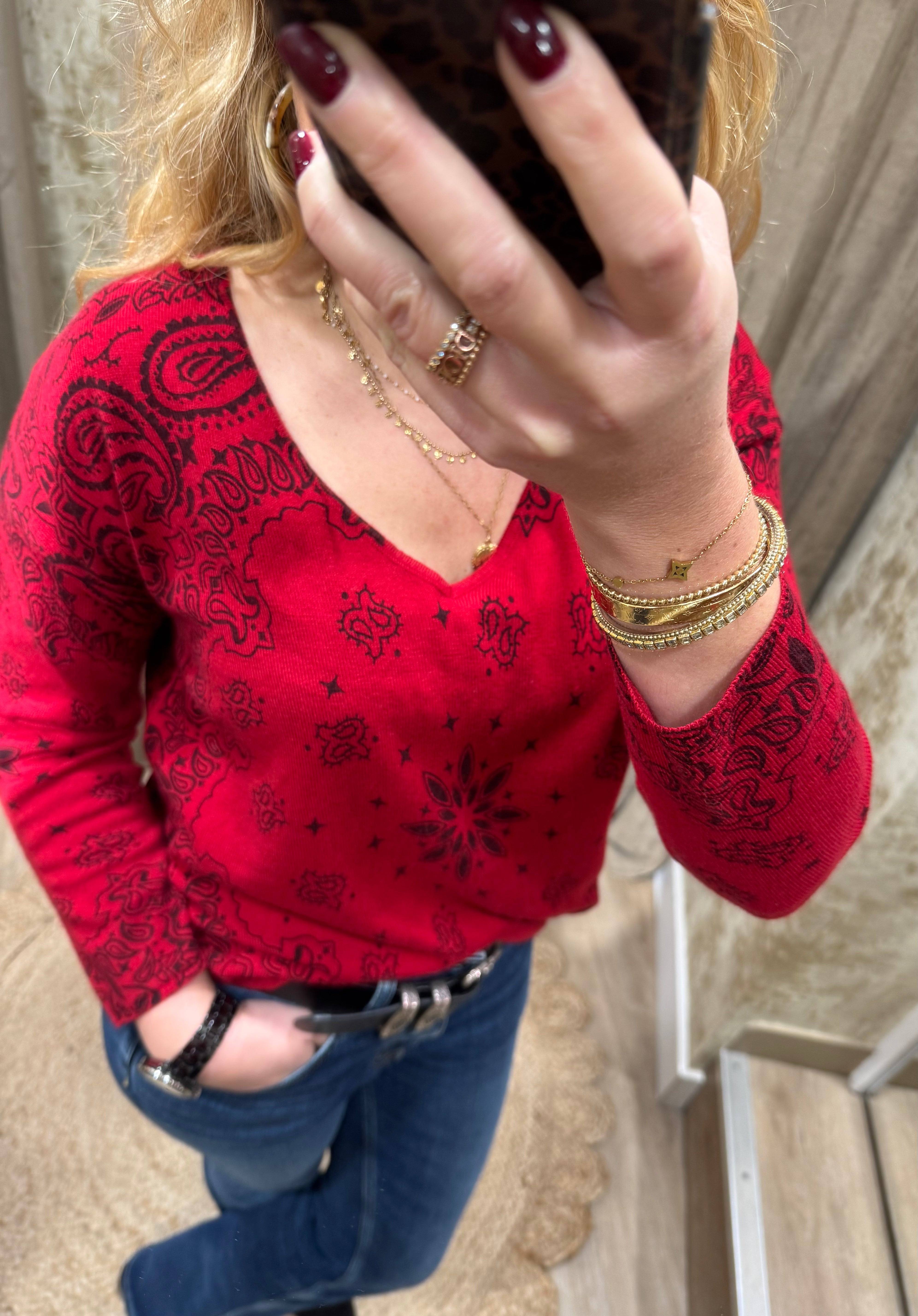 Pull Adoré Paris Esme col "V" Rouge 