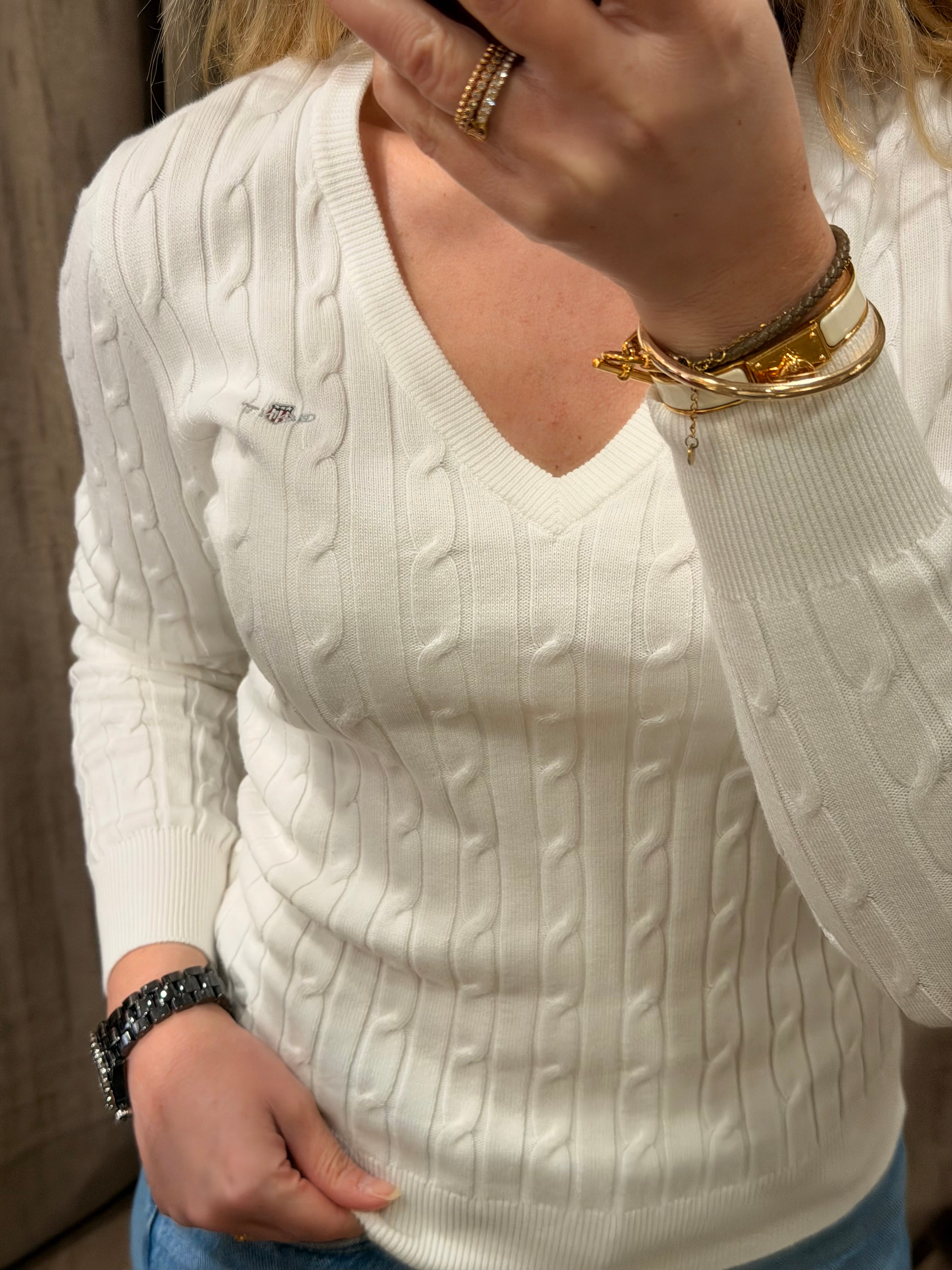 Pull col V torsadé en coton femme élégant et intemporel – Gant