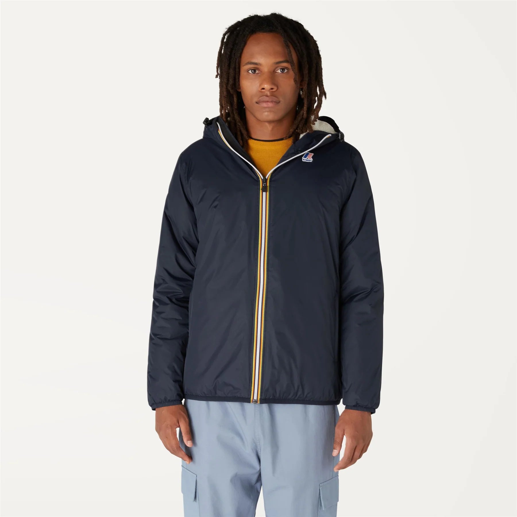 K-Way Le Vrai 3.0 Claude Orsetto Blue Depth - Veste courte unisexe doublée en Sherpa