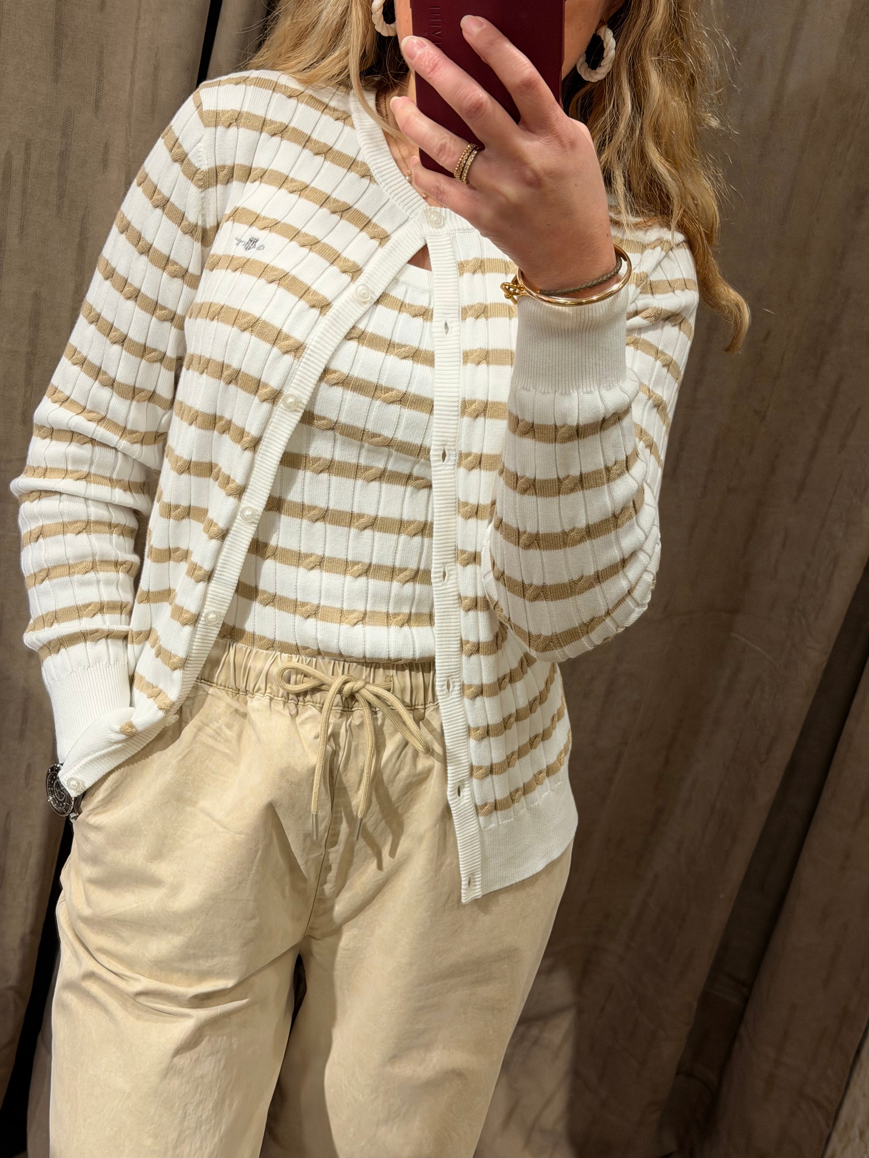 Cardigan en maille torsadée à rayures femme – Gant
