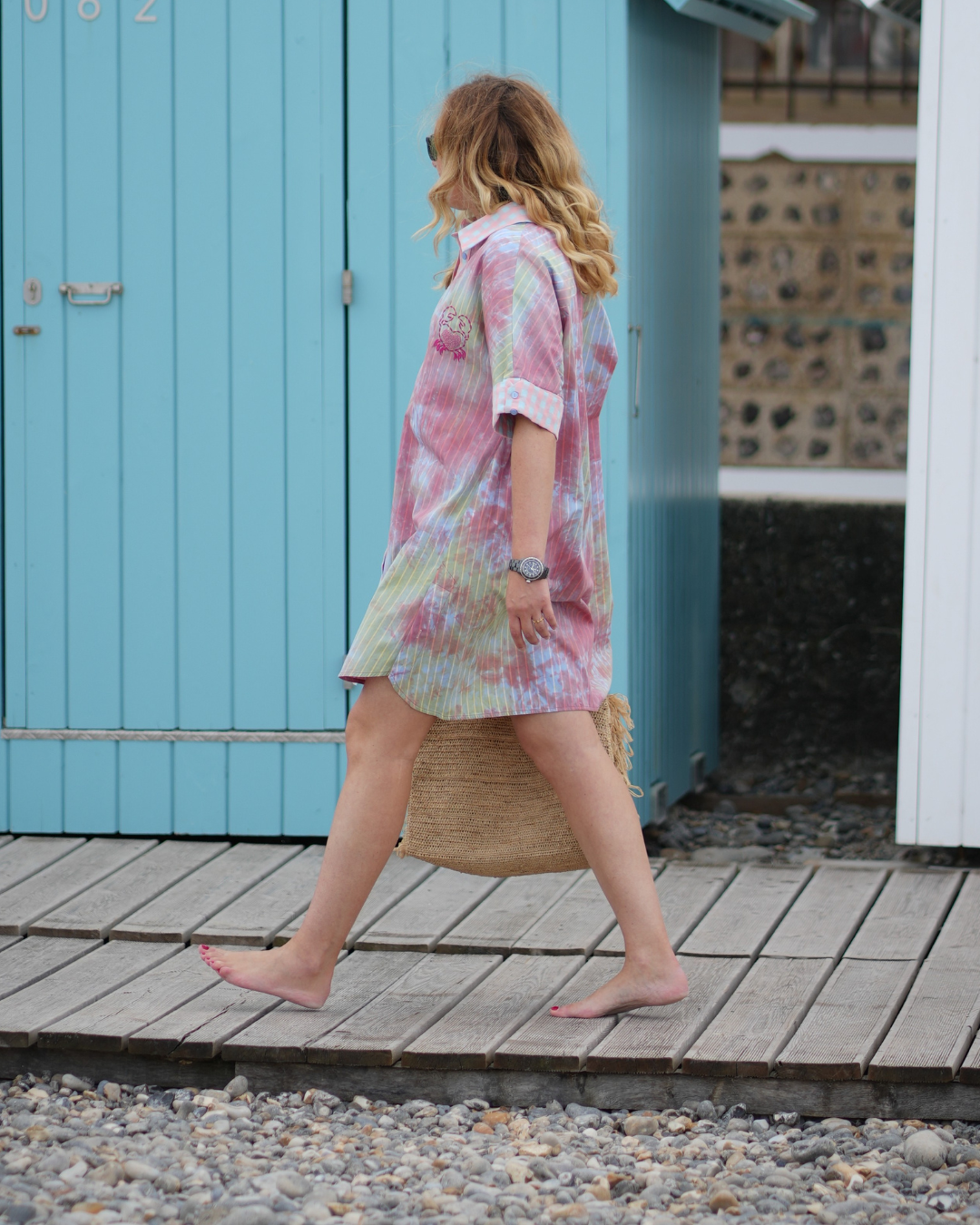 Robe courte à rayures rose orangé Ylone tie and dye pastel - Adoré Paris