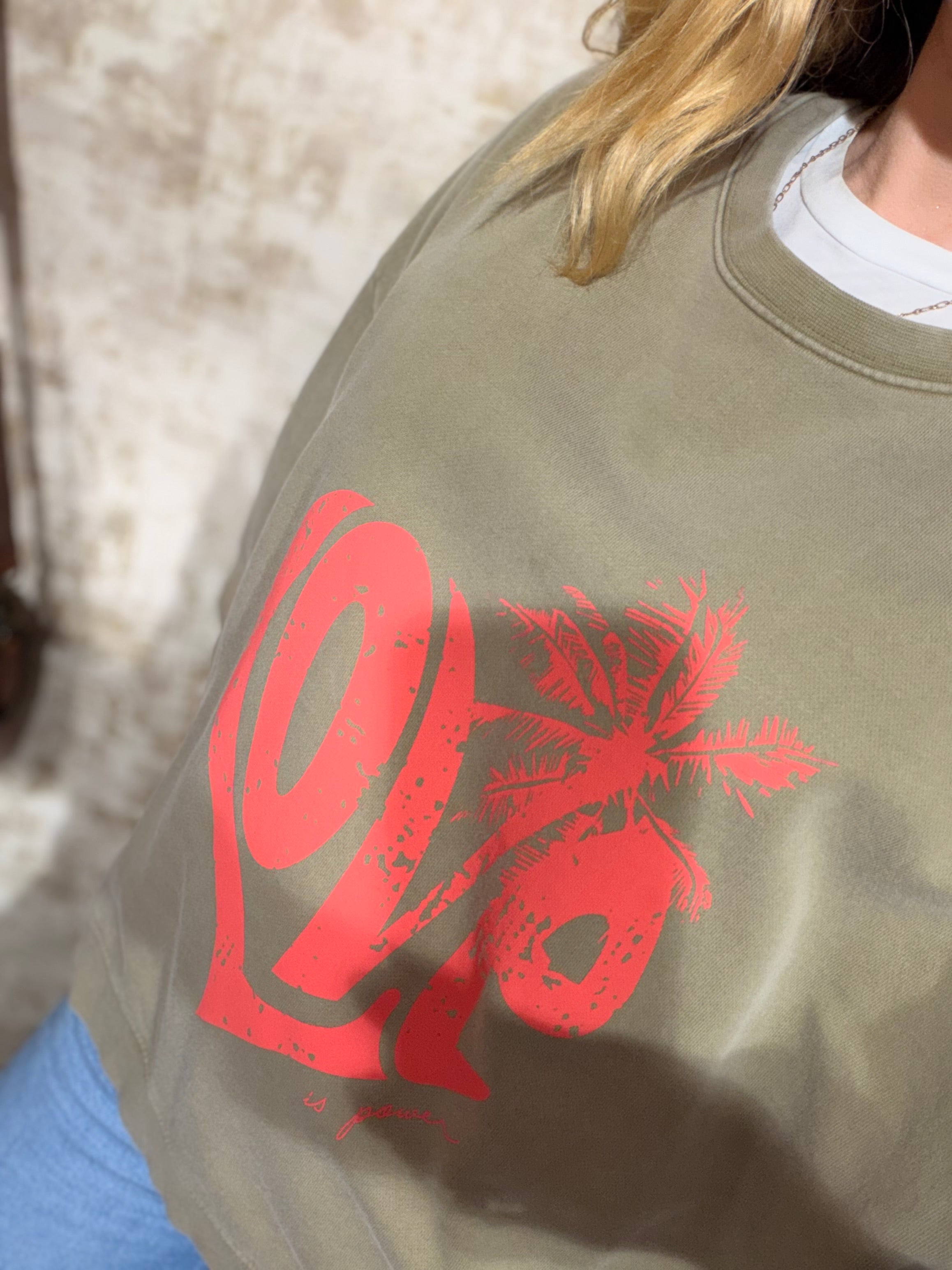 Sweat ANNA kaki imprimé "LOVE" coton femme - ONE TEE