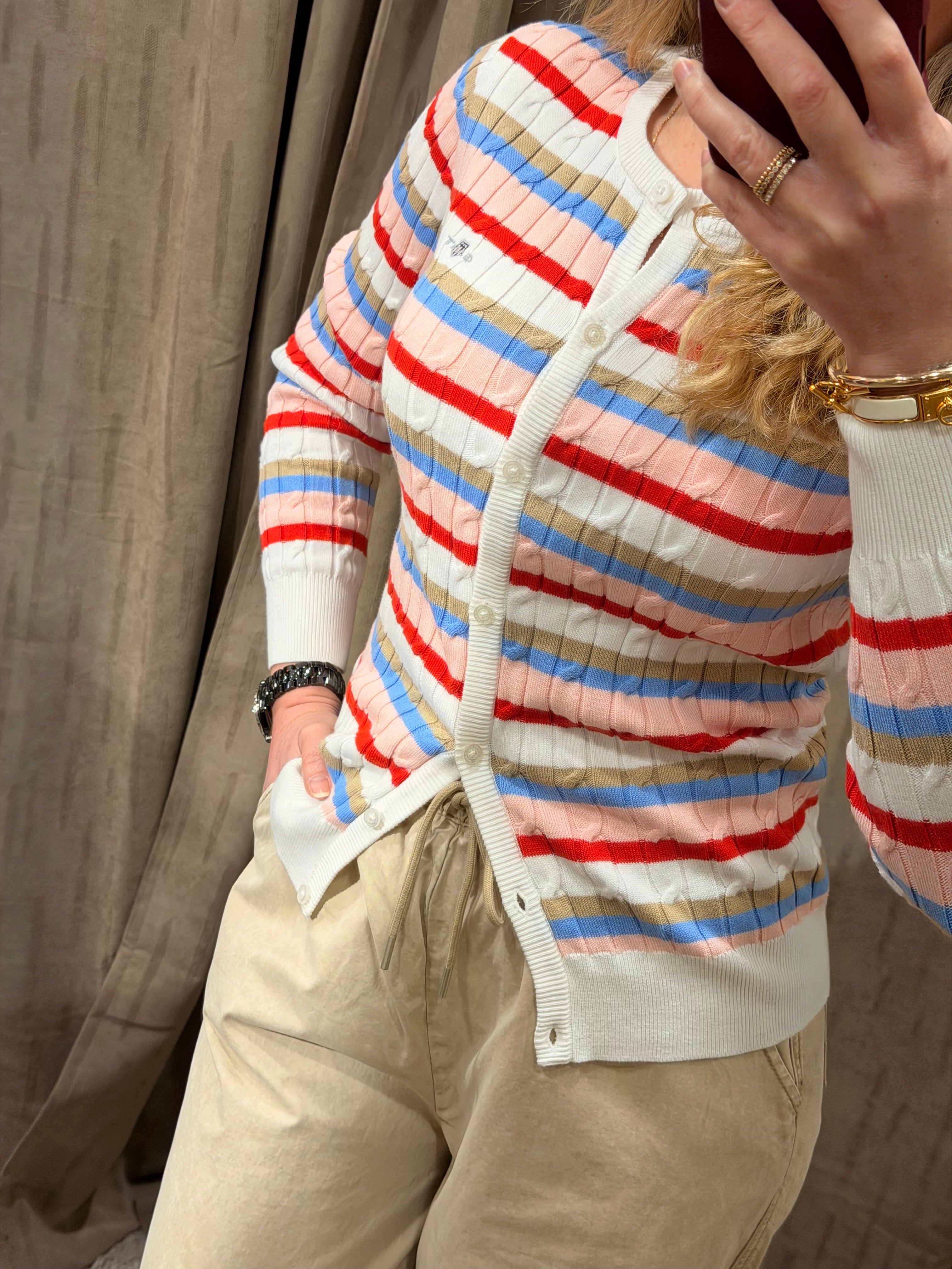Cardigan en maille torsadée à rayures femme – Gant