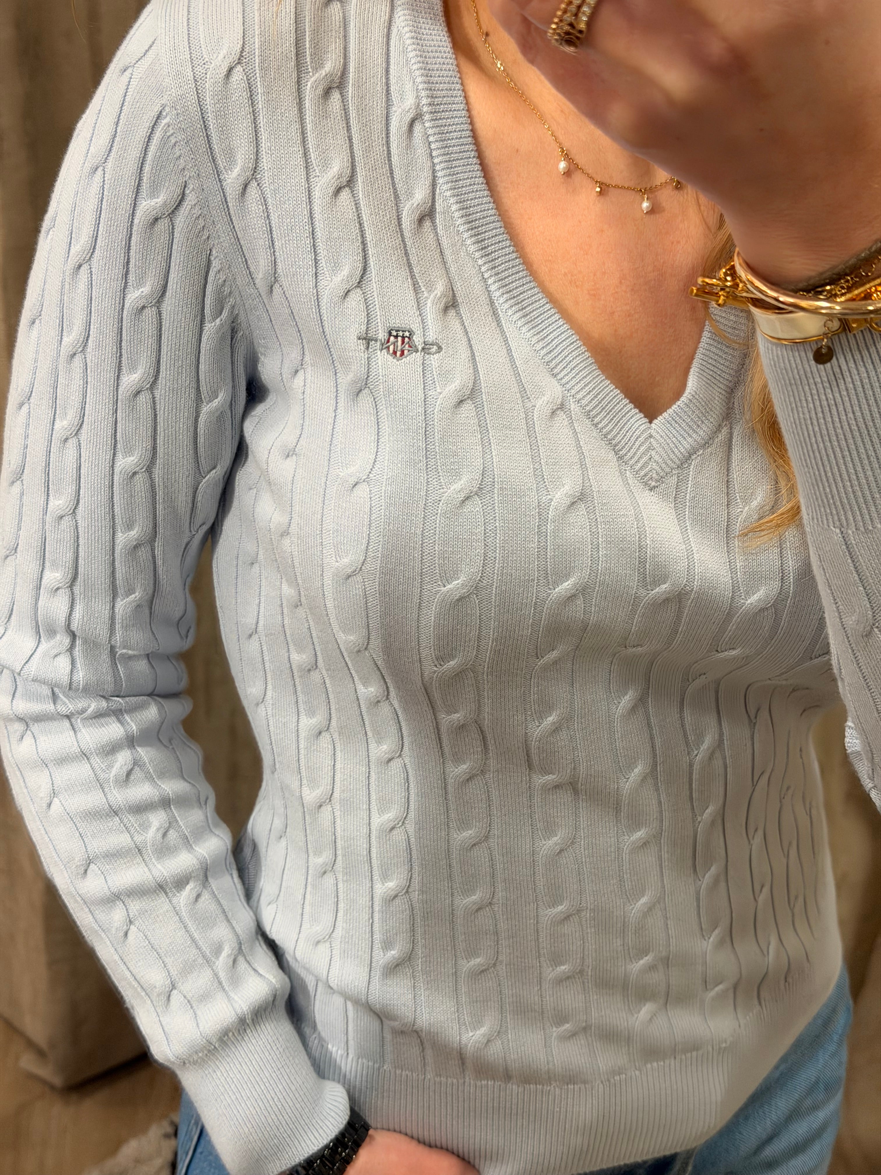 Pull col V torsadé en coton femme élégant et intemporel – Gant