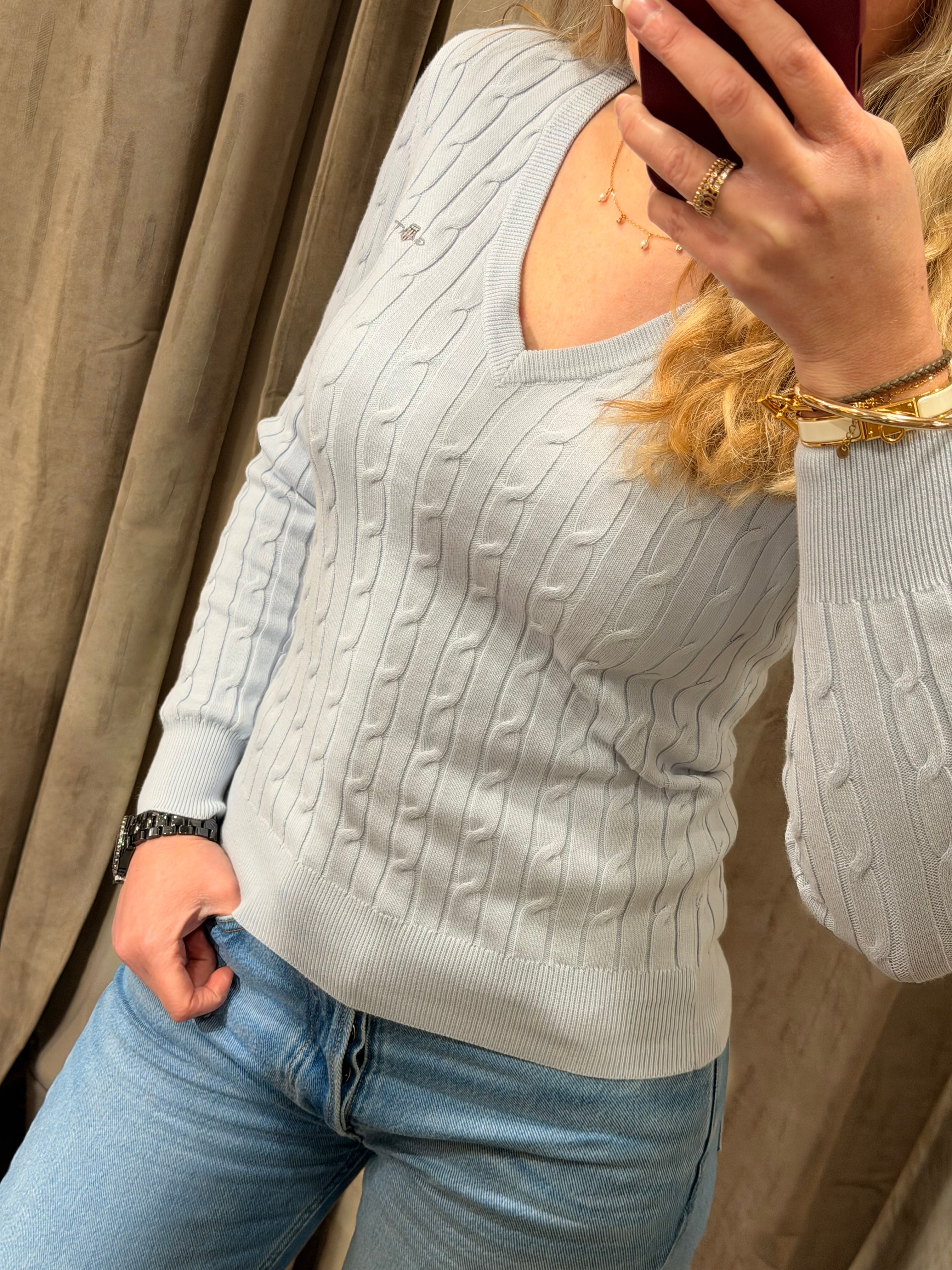 Pull col V torsadé en coton femme élégant et intemporel – Gant