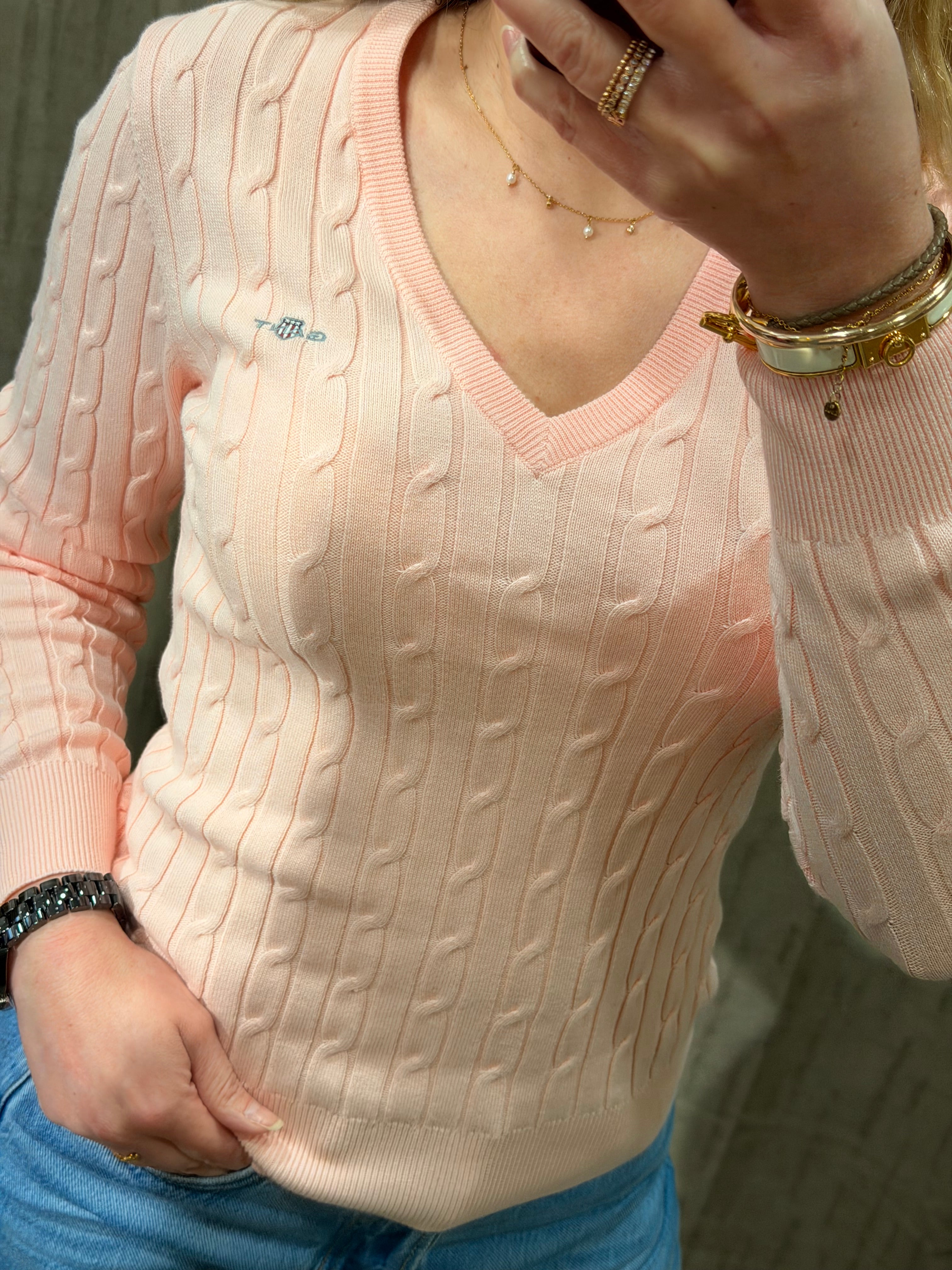 Pull col V torsadé en coton femme élégant et intemporel – Gant